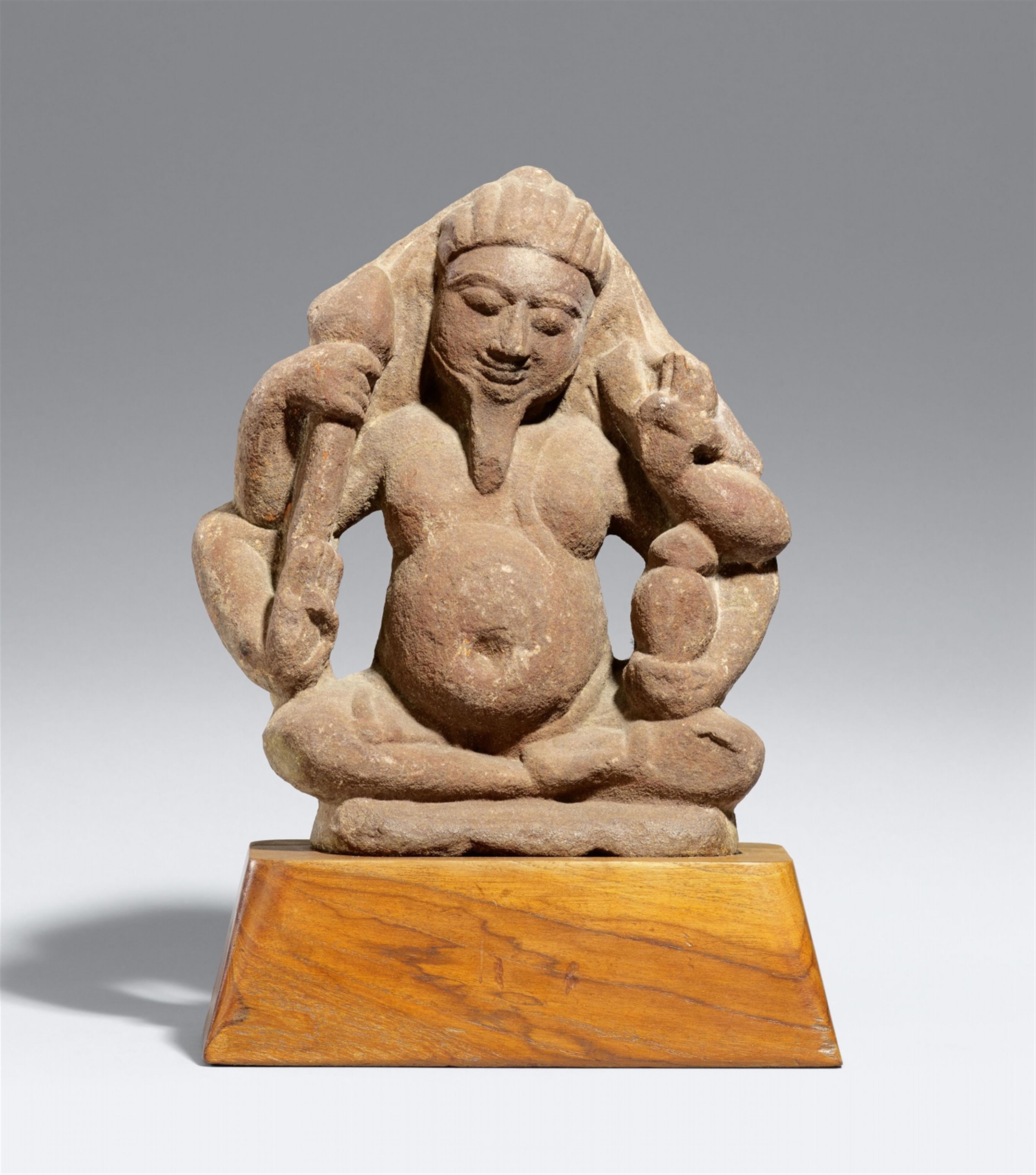 A North Indian pink sandstone figure of Agni, the god of fire. Post-Gupta period, 8th/9th century - image-1