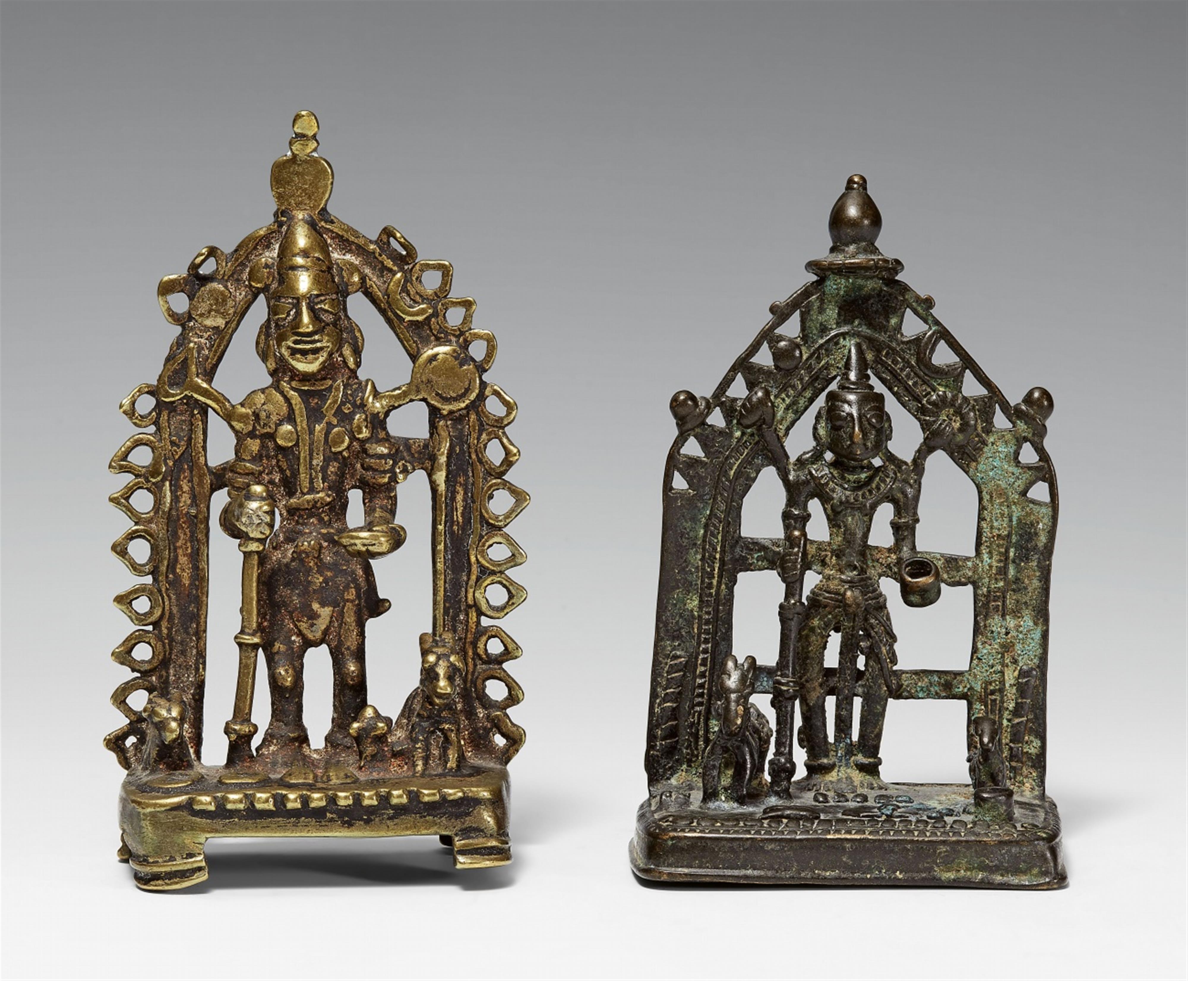 Two Maharashtra/Madhya Pradesh copper alloy altars of Shiva as Bhairava. 19th/20th century - image-1