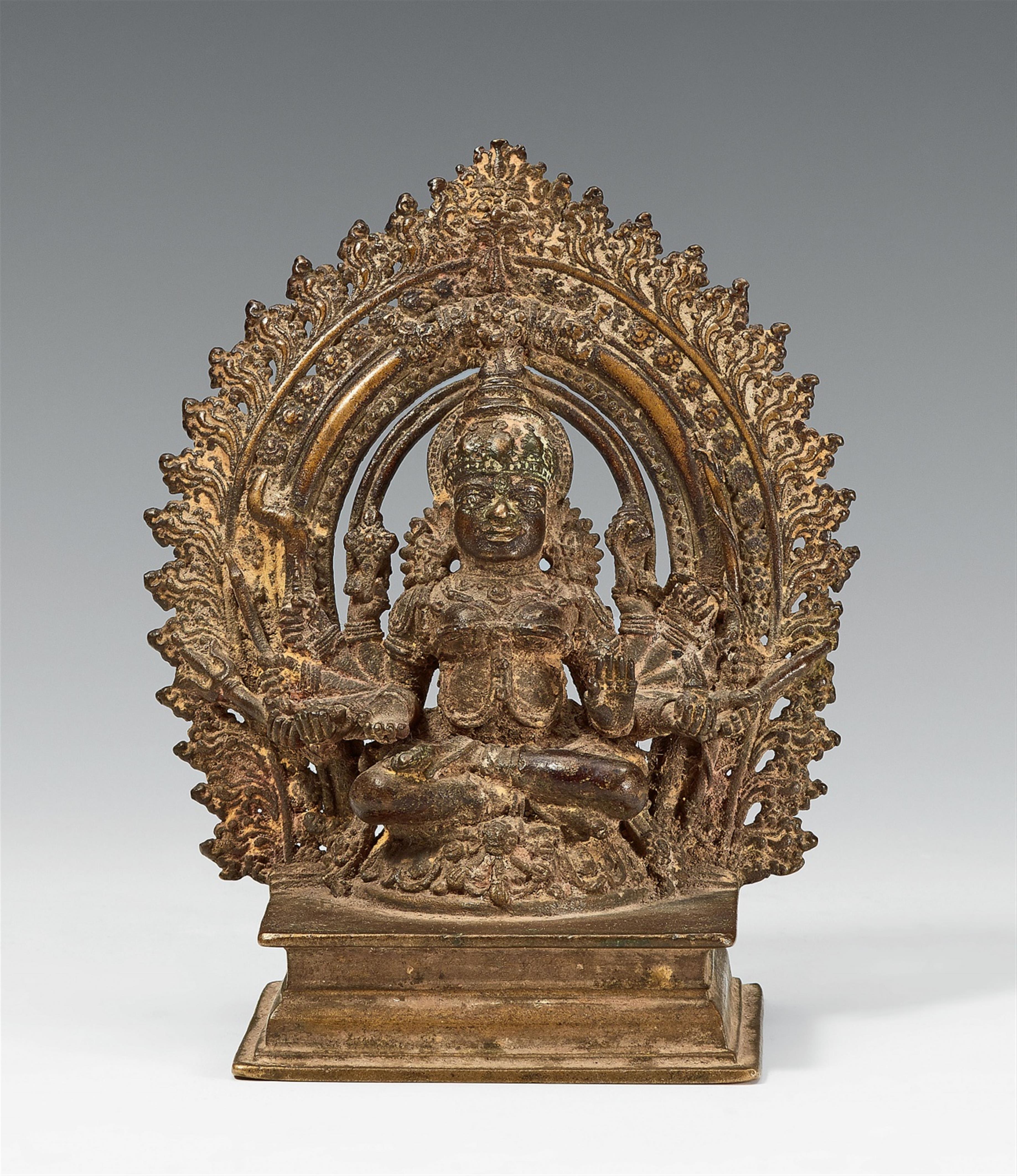 A South Indian bronze figure of a six-armed Durga. 19th century or earlier - image-1