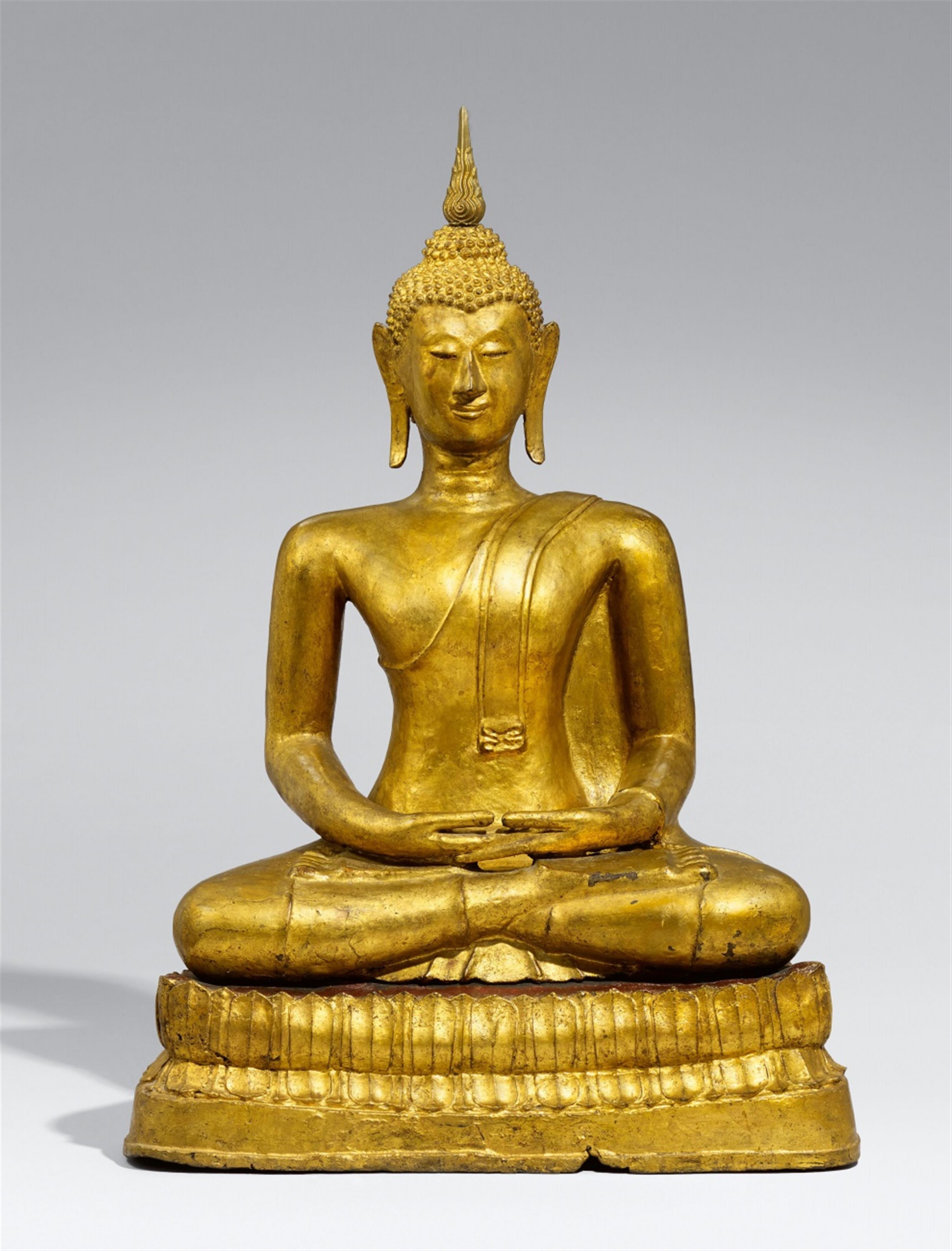 A Thai gilded and lacquered bronze figure of Buddha. 19th century or earlier - image-1