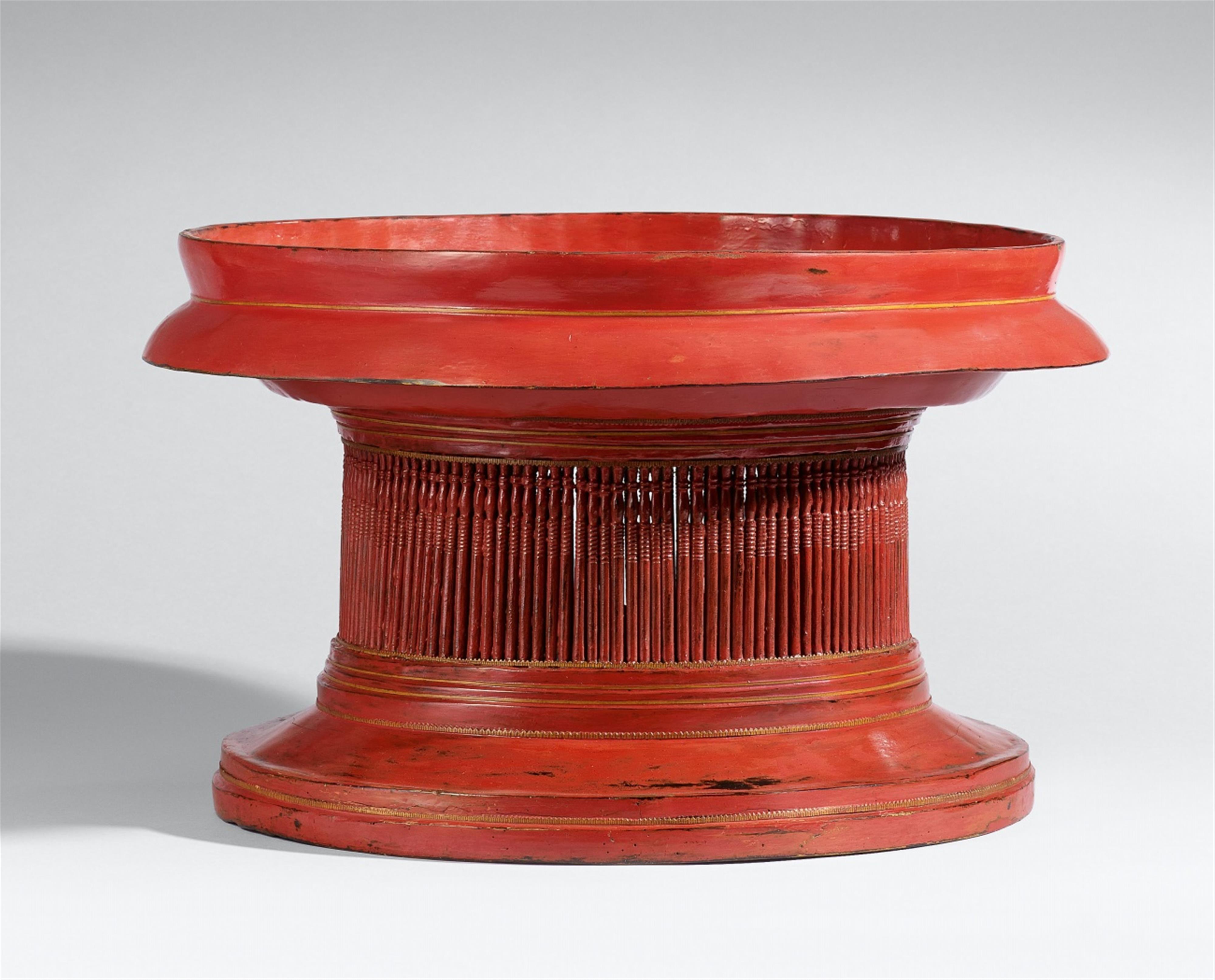 A Burmese lacquered bamboo stand for offerings. 20th century - image-1