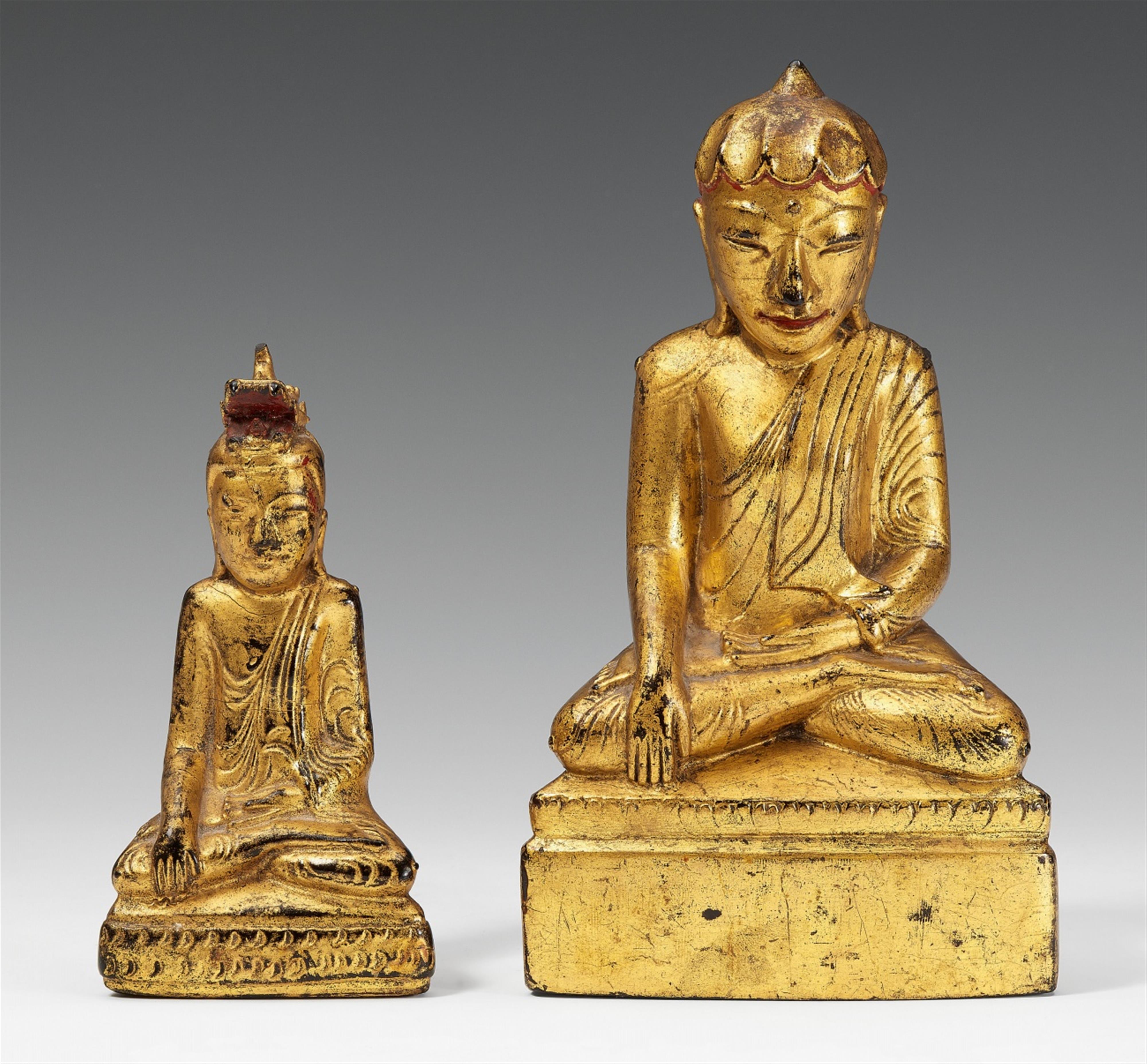 Two Burmese gilt wood figures of Buddha. 19th/20th century - image-1