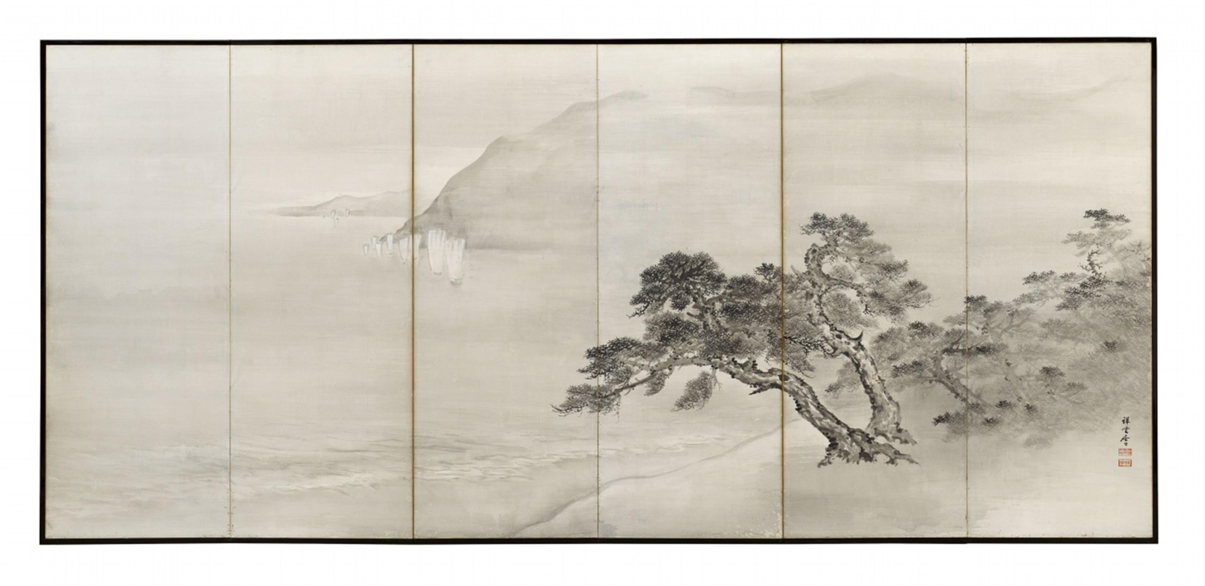 A pair of six-panel screens by Akashi Shôun (1868-?) - image-2