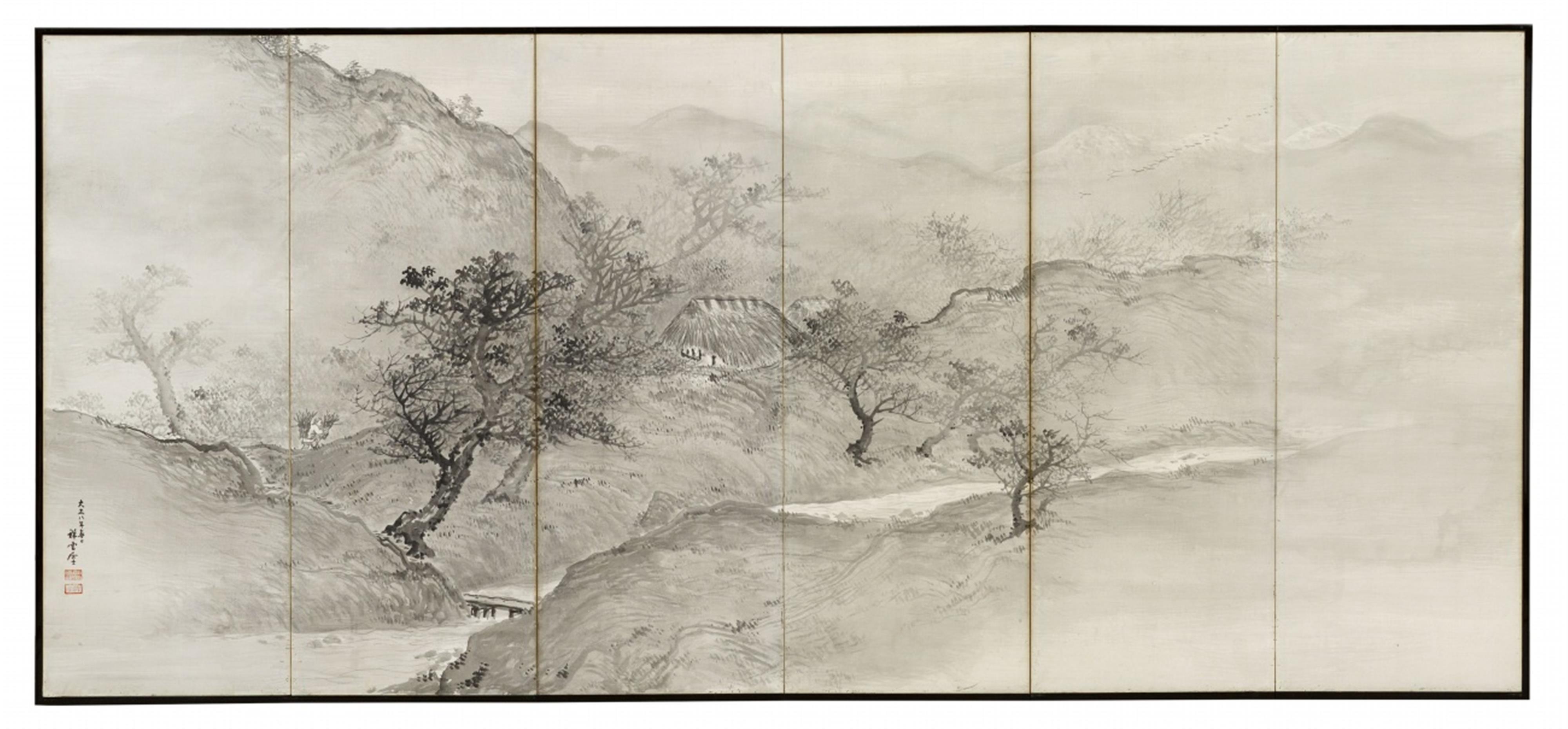 A pair of six-panel screens by Akashi Shôun (1868-?) - image-1