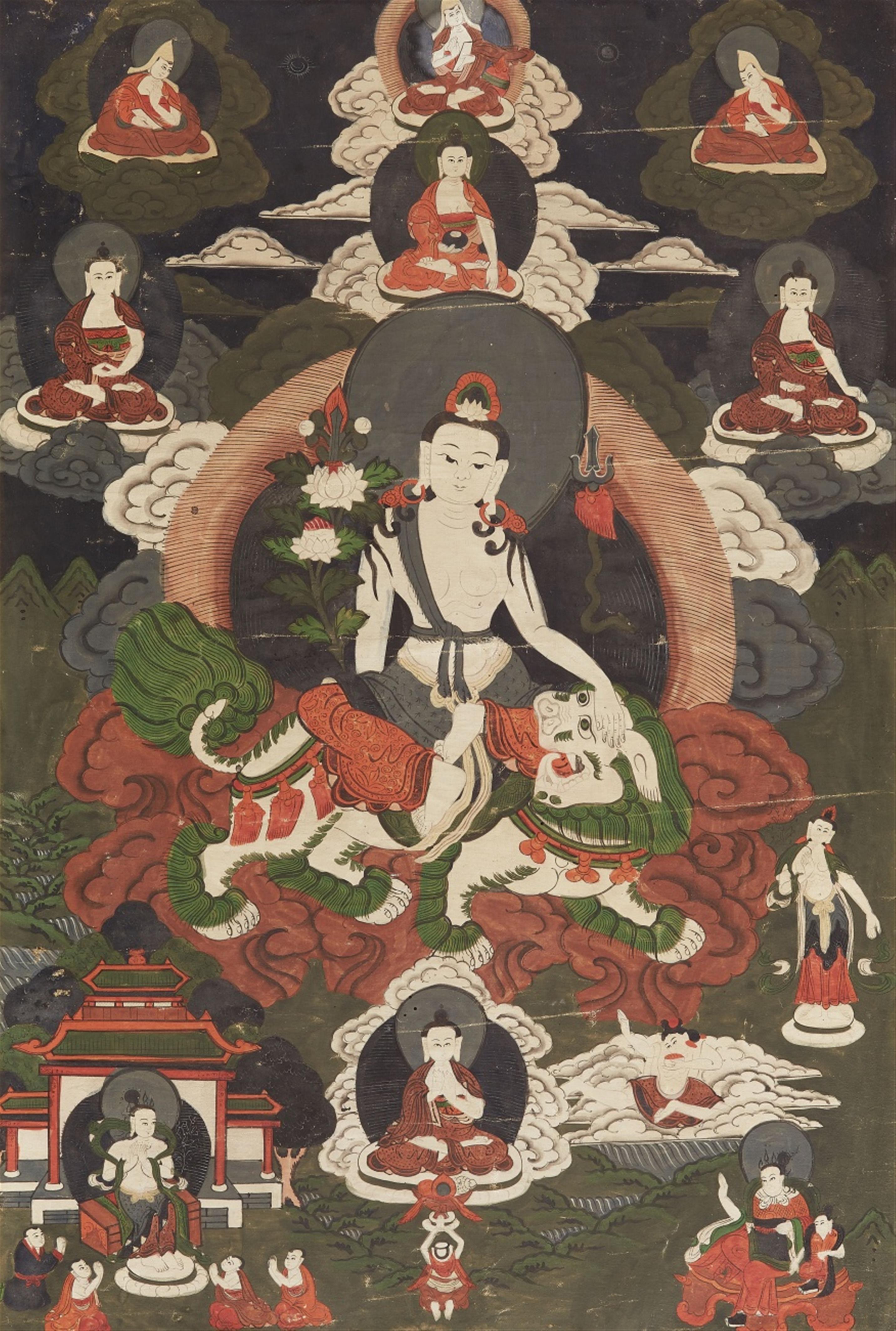 Thangka des Simhanada Avalokiteshvara. Tibet oder Mongolei. 19. Jh. - image-1