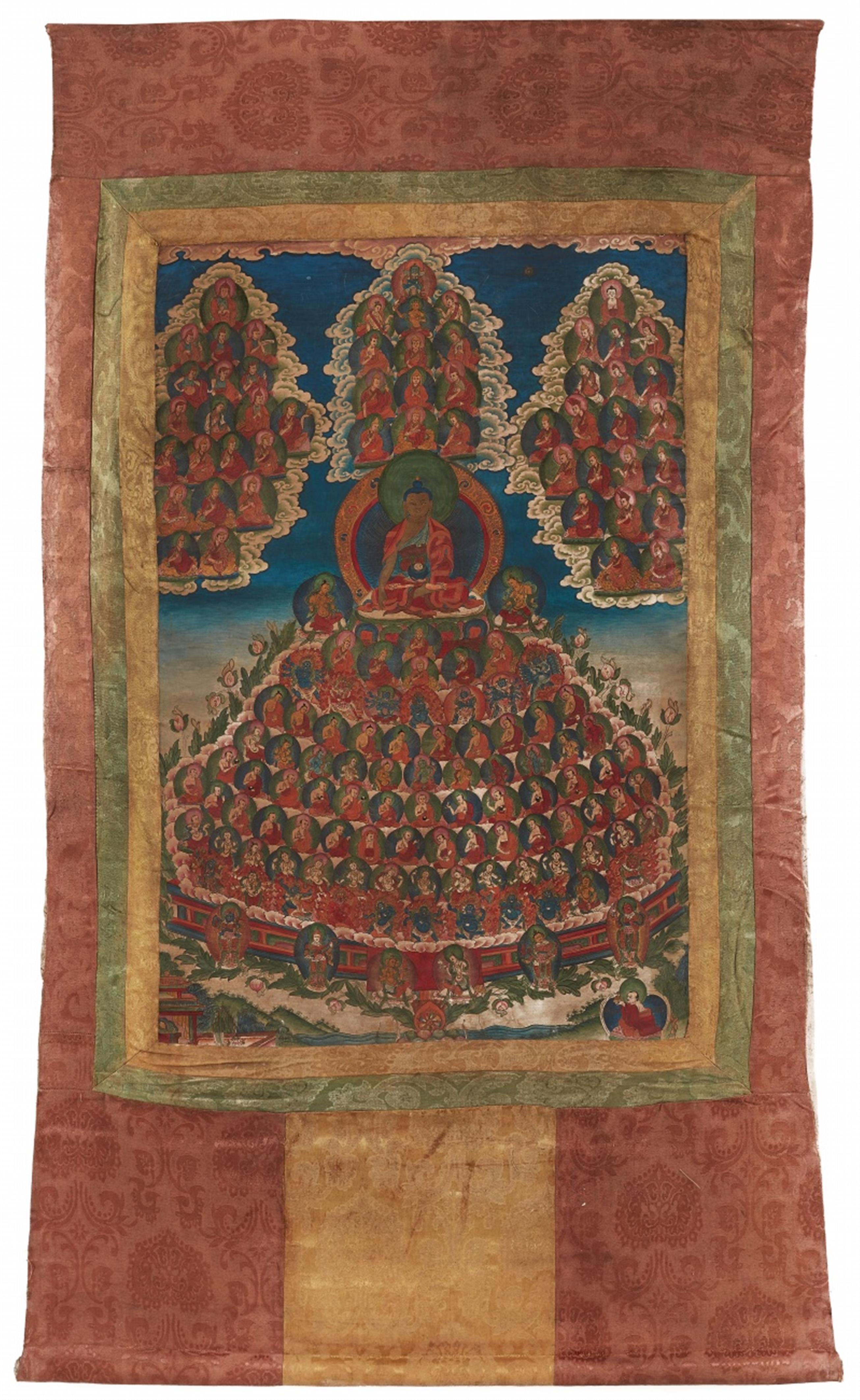 Thangka mit der Darstellung des Versammlungsbaumes mit Buddha Shakyamuni. Tibet. 18./19. Jh. - image-1