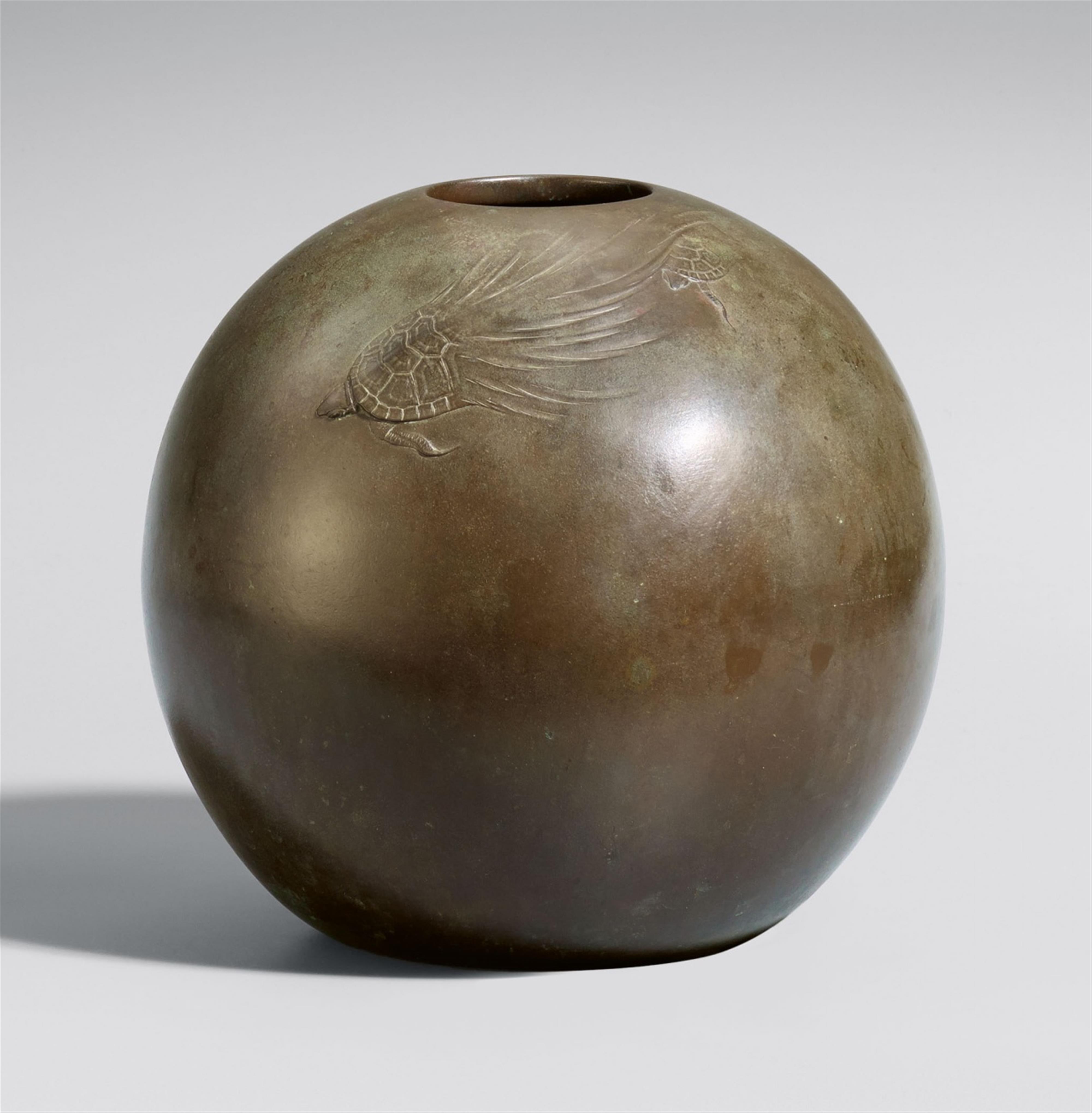 A globular silvery bronze vase. 20th century - image-1