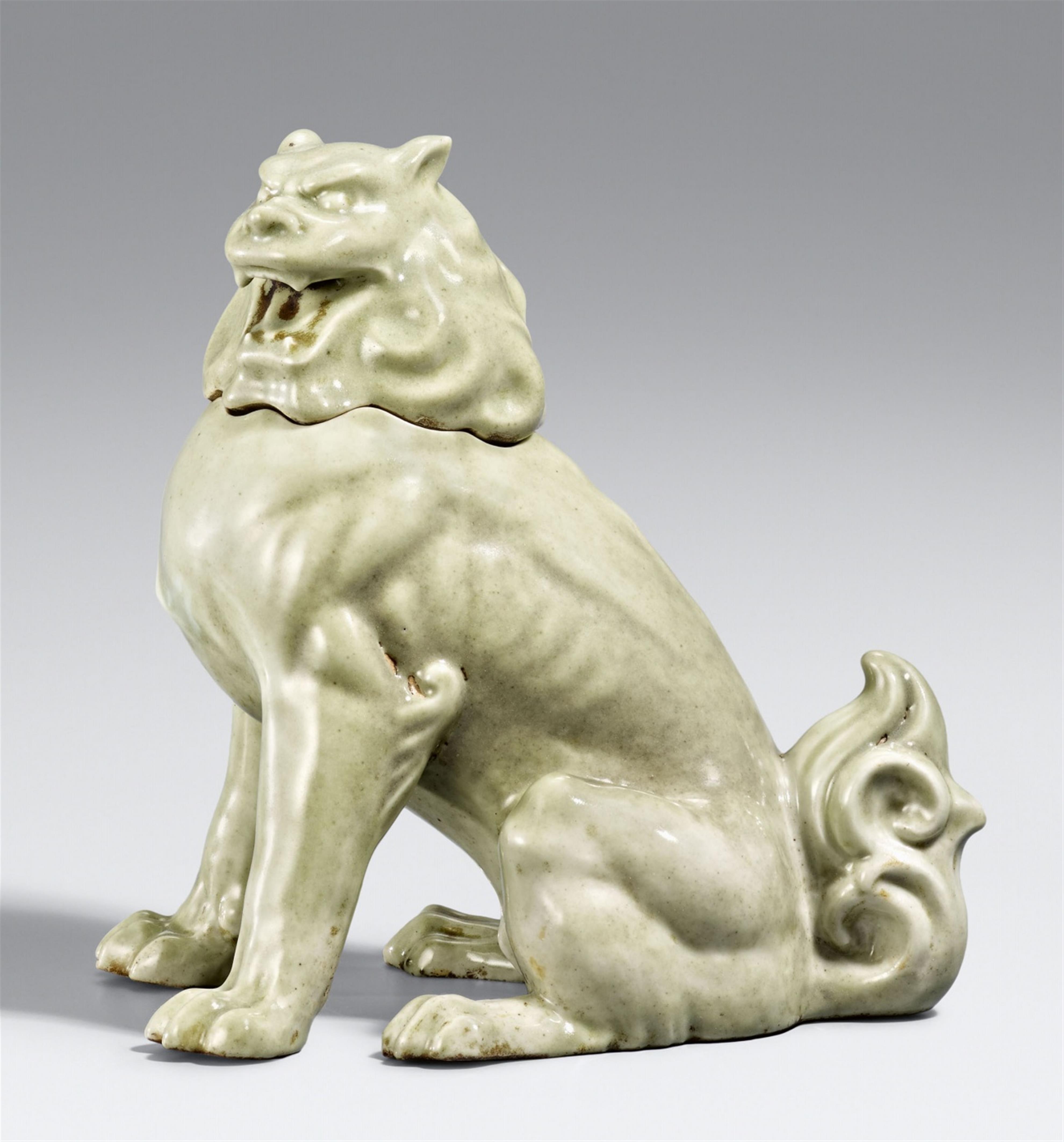 A celadon-glazed incense burner in shape of a koma inu. Early 20th century - image-1