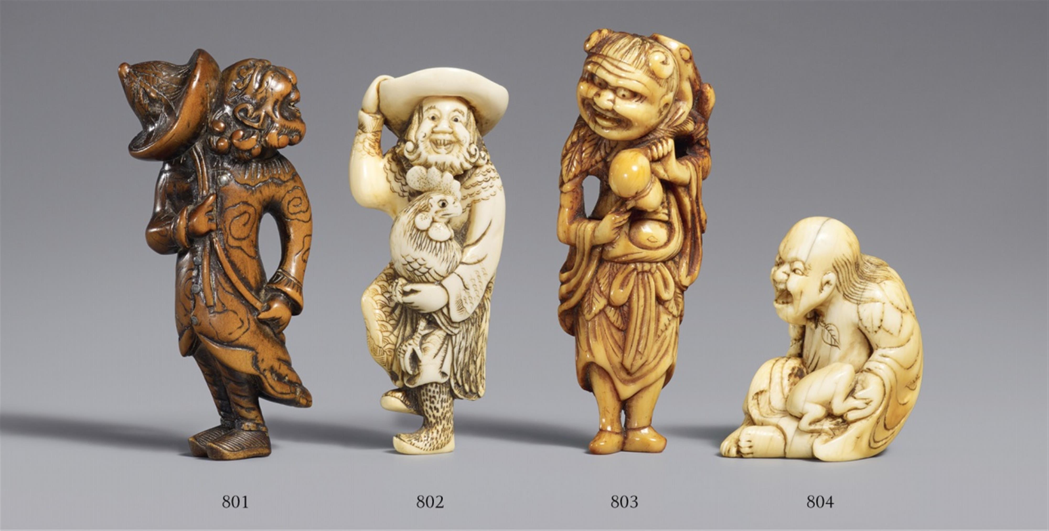 A boxwood netsuke of a laughing foreigner. Late 18th/early 19th century - image-1