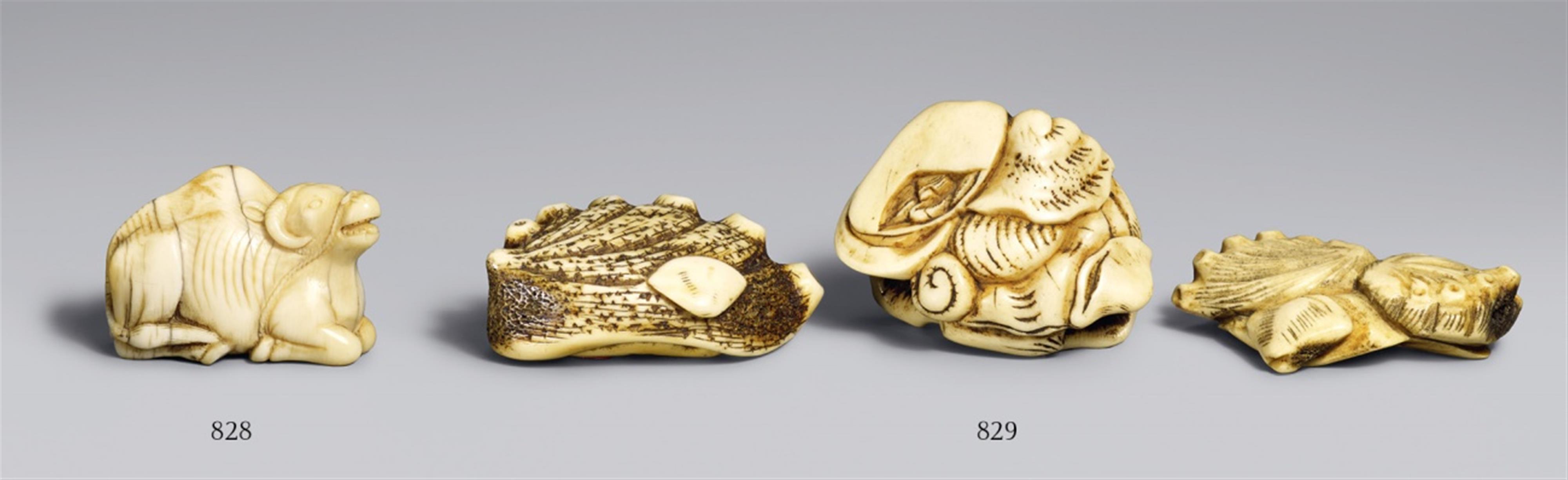 A marine ivory netsuke of a reclining ox. 18th/19th century - image-1