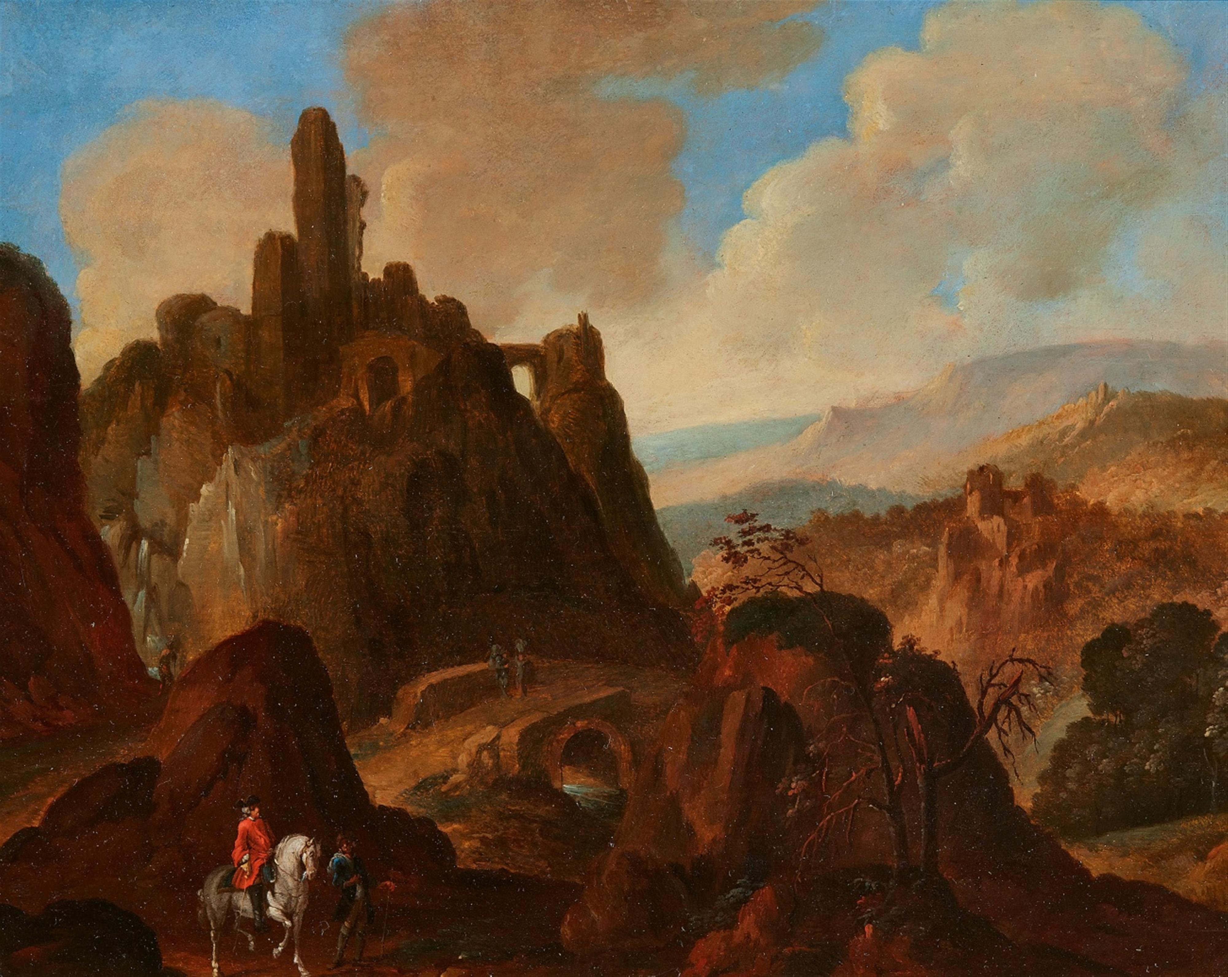 Dutch School, 18th century - Mountainous Landscape with a Horseman and Ramblers - image-1