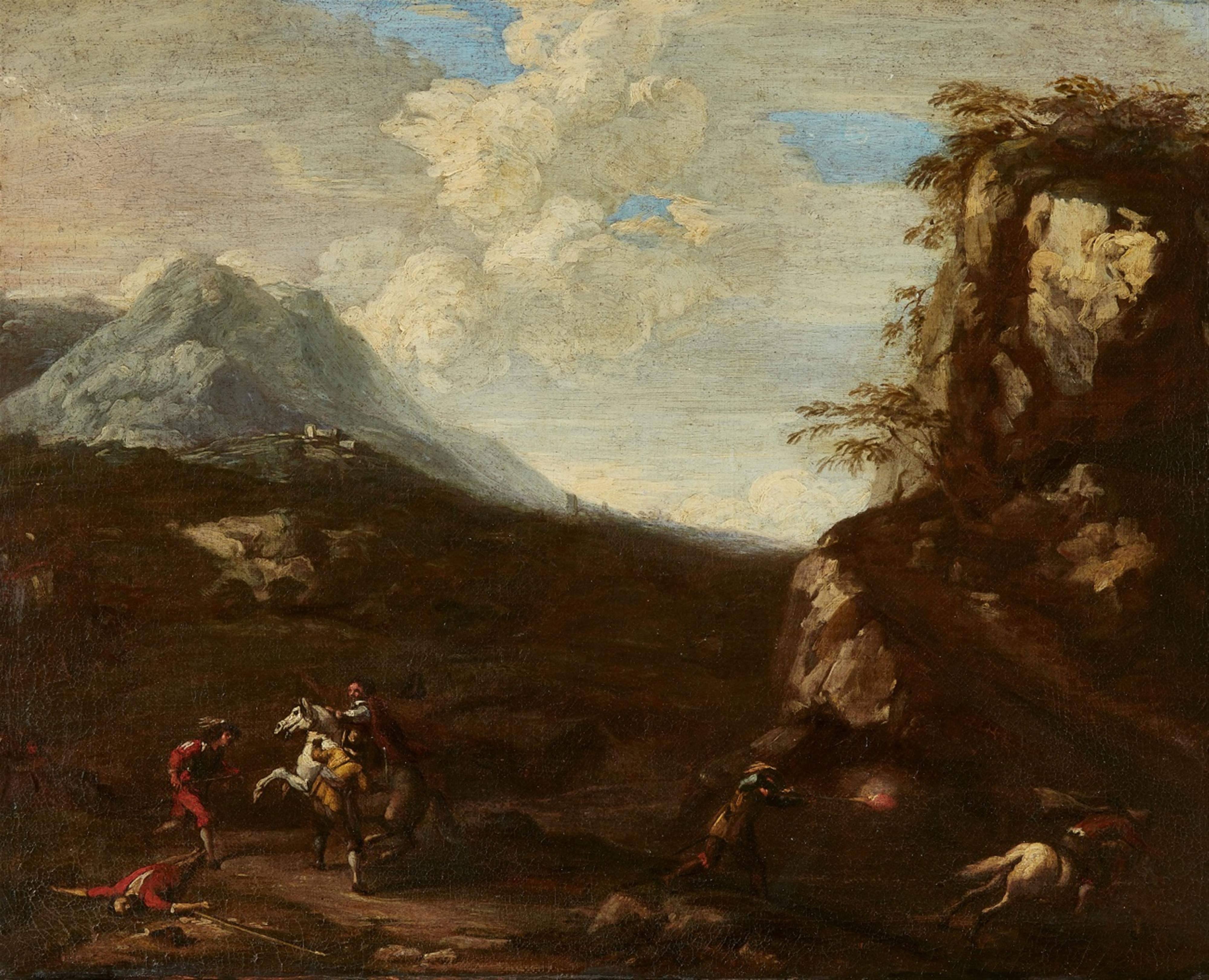 Italian School, 18th century - Mountainous Landscape with a Robbery - image-1