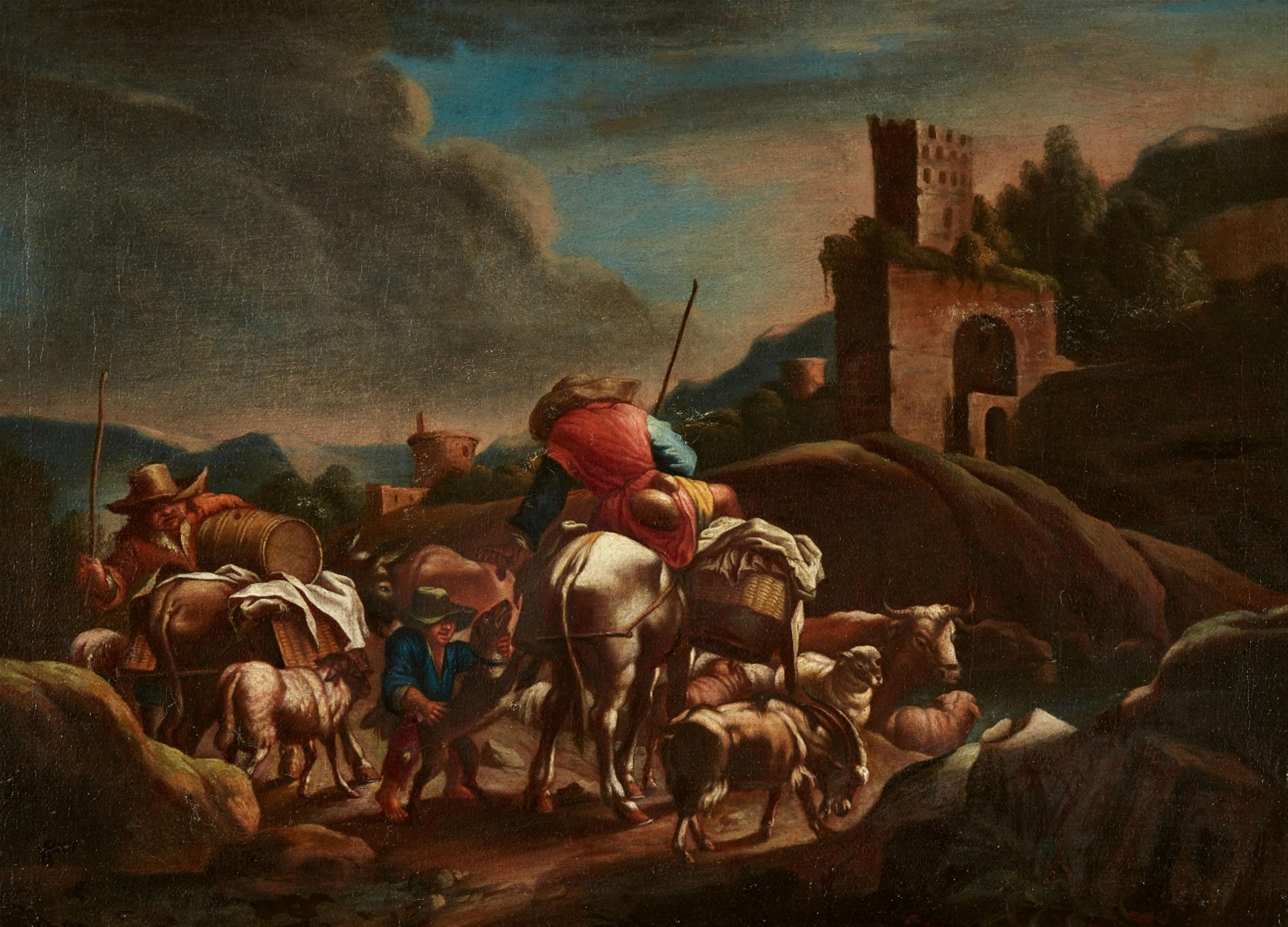 Netherlandish School, 17th century - Two Genre Scenes in Southern Landscapes - image-1