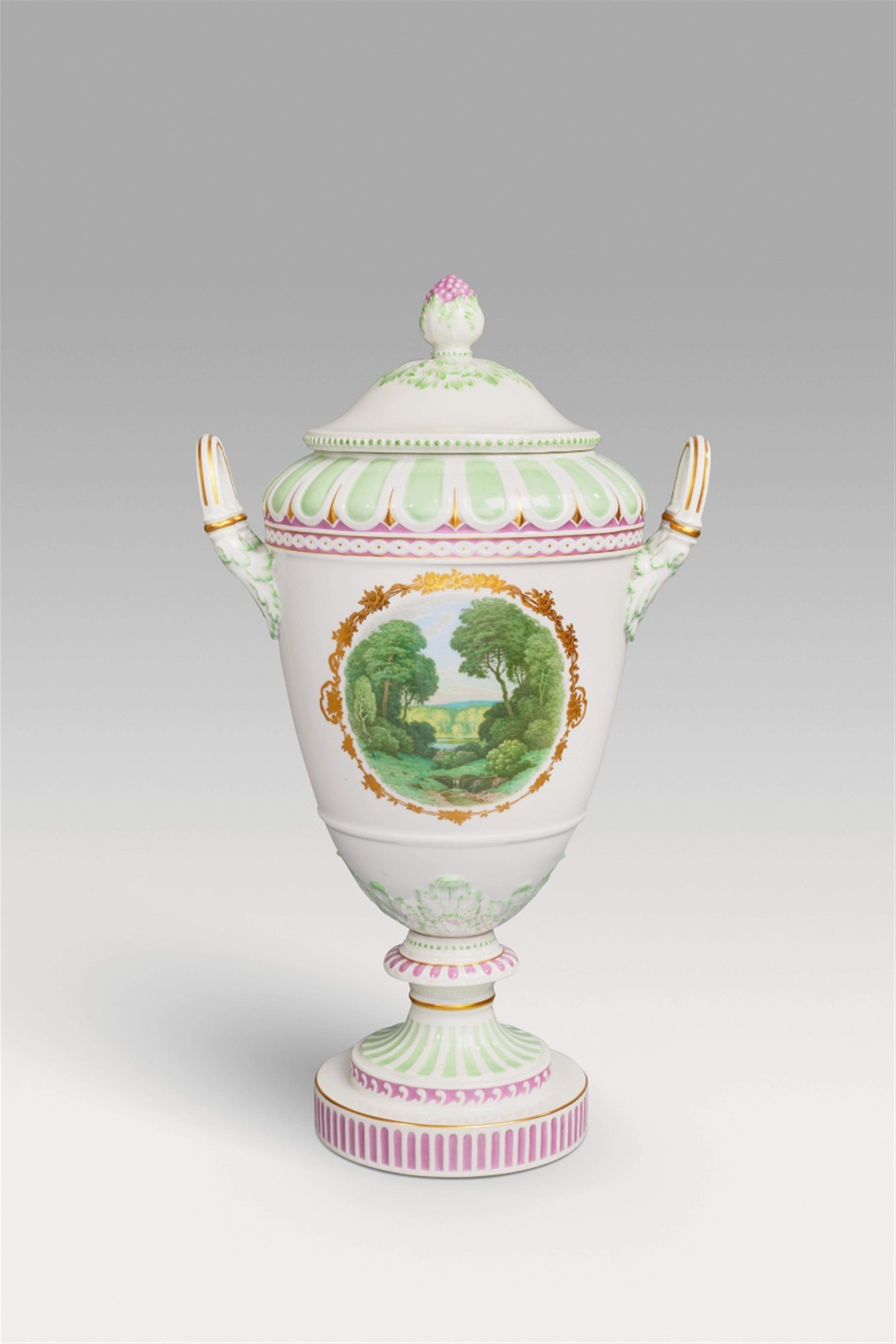 A Berlin KPM porcelain Weimar-form vase with landscape decor - image-1