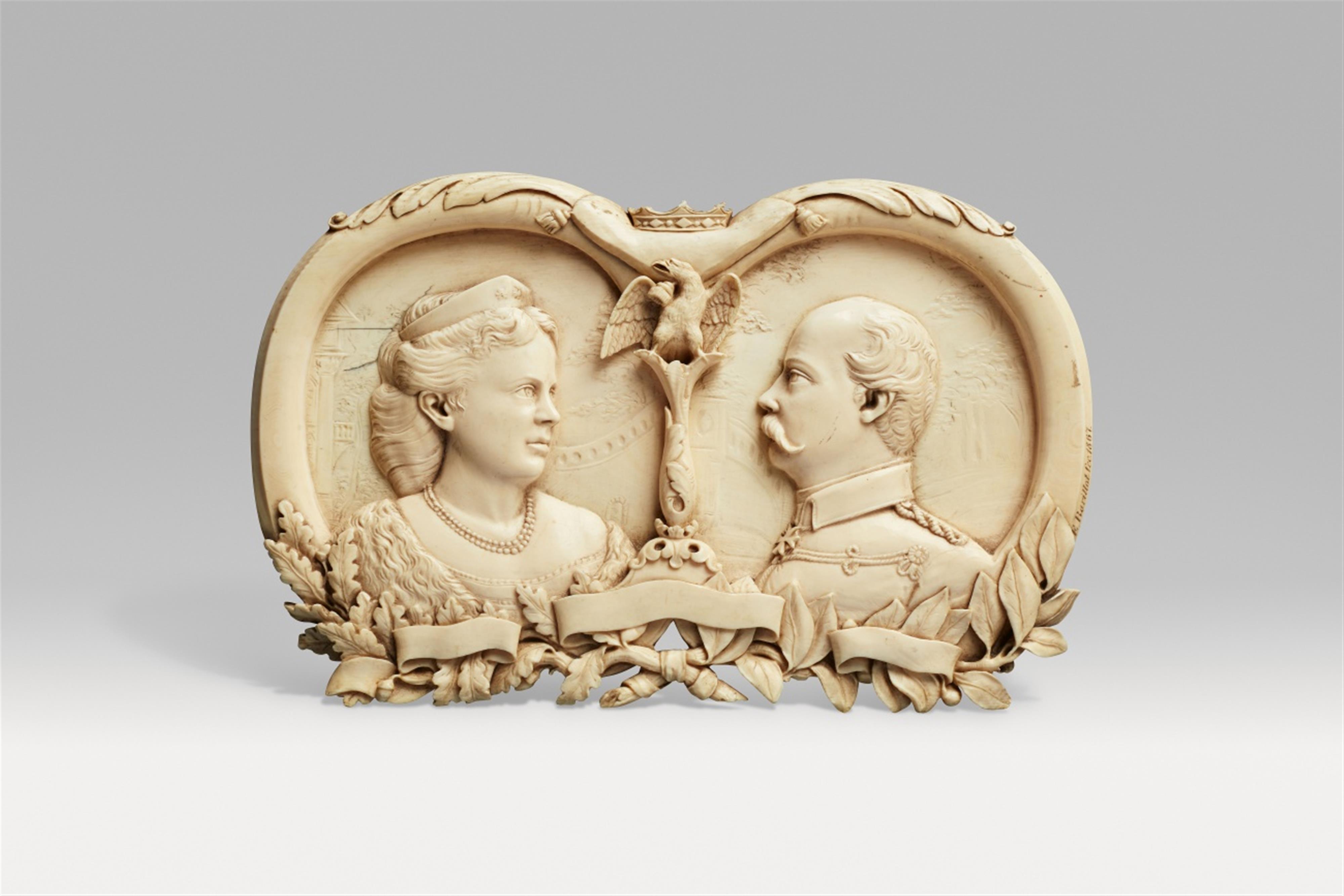 A carved ivory relief depicting King William I and Queen Augusta - image-1