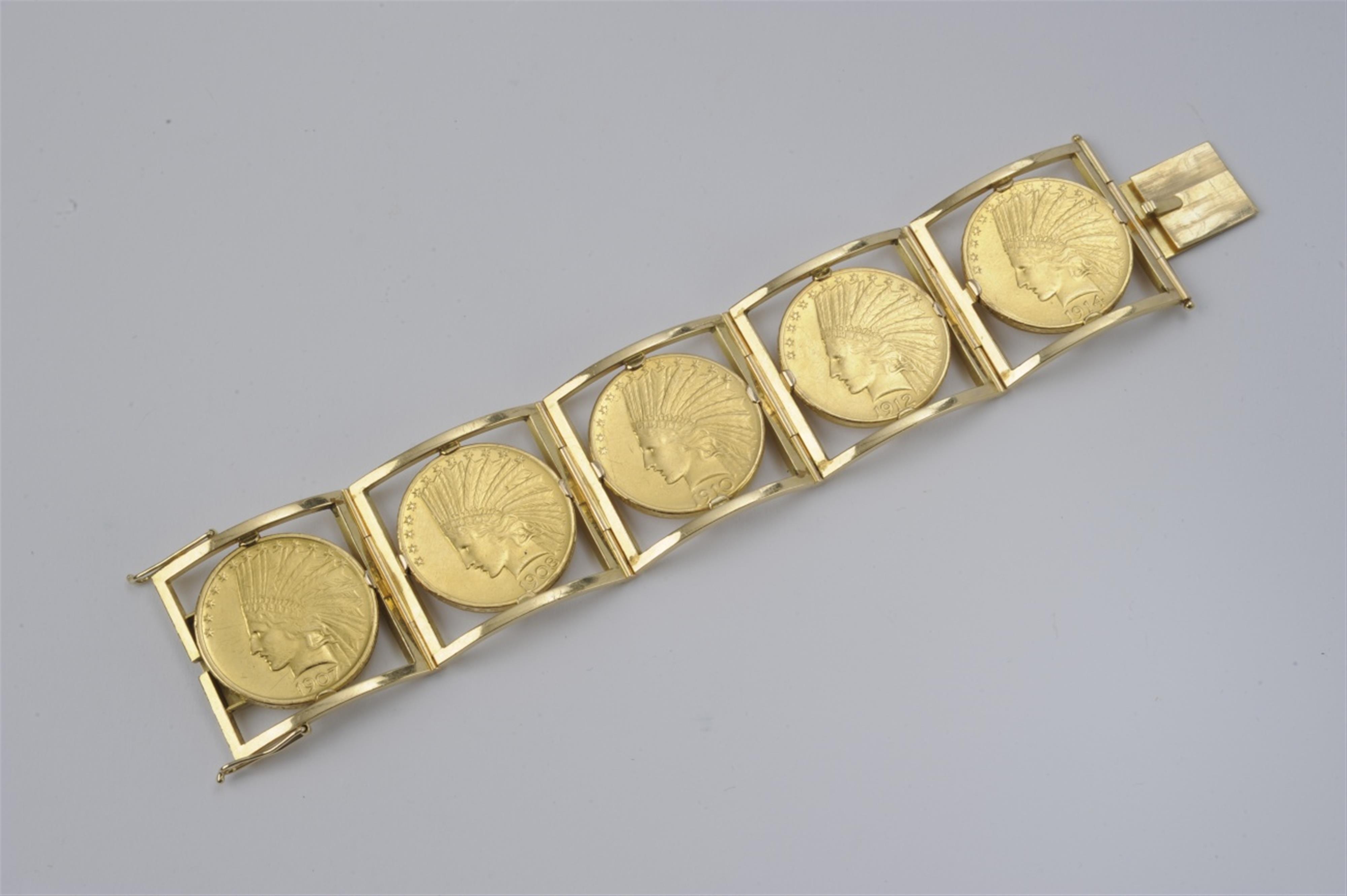 A gold "Indian Ten Dollar" coin bracelet - image-1