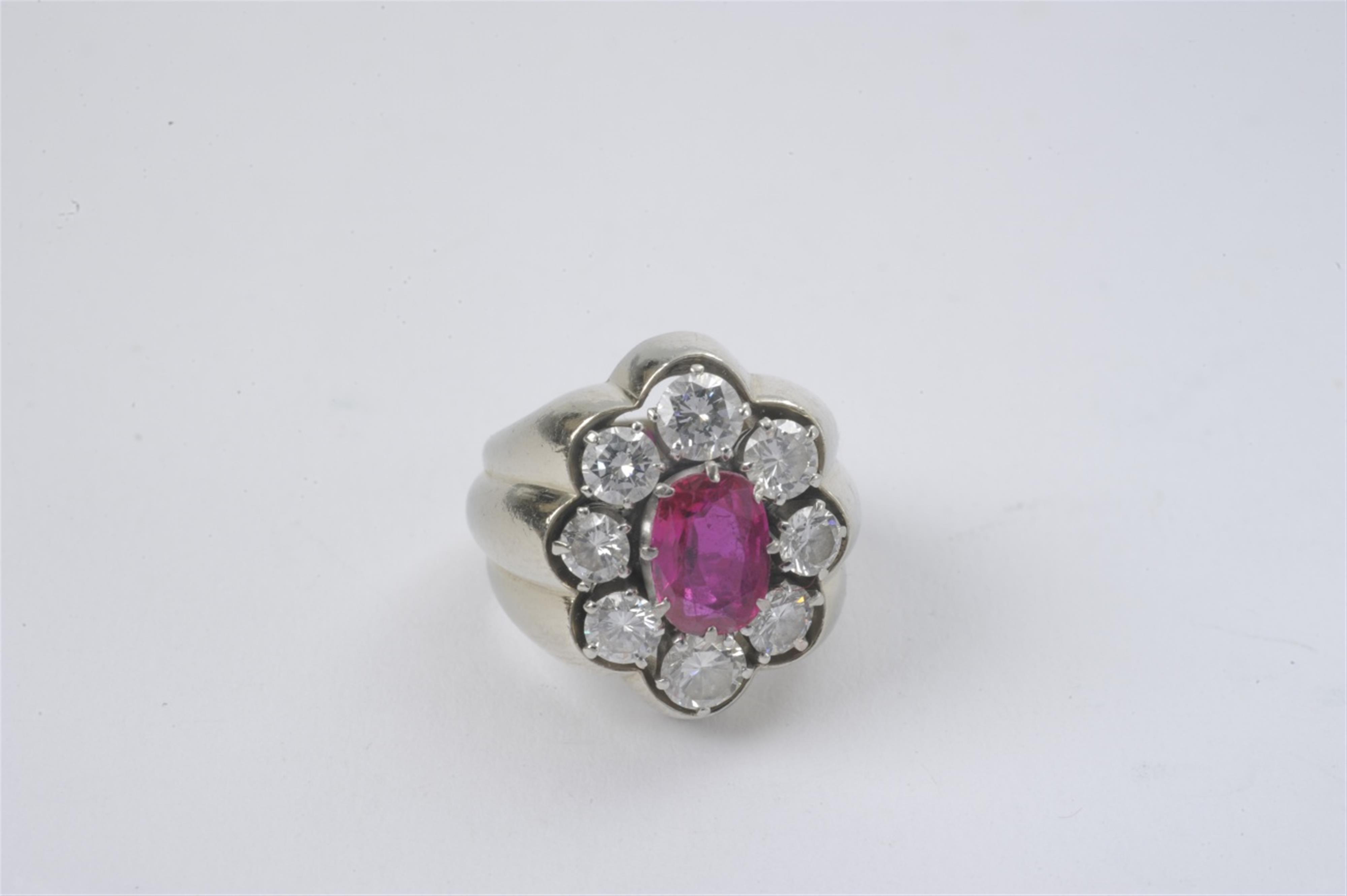 A 14k white gold, ruby, and diamond ring - image-1