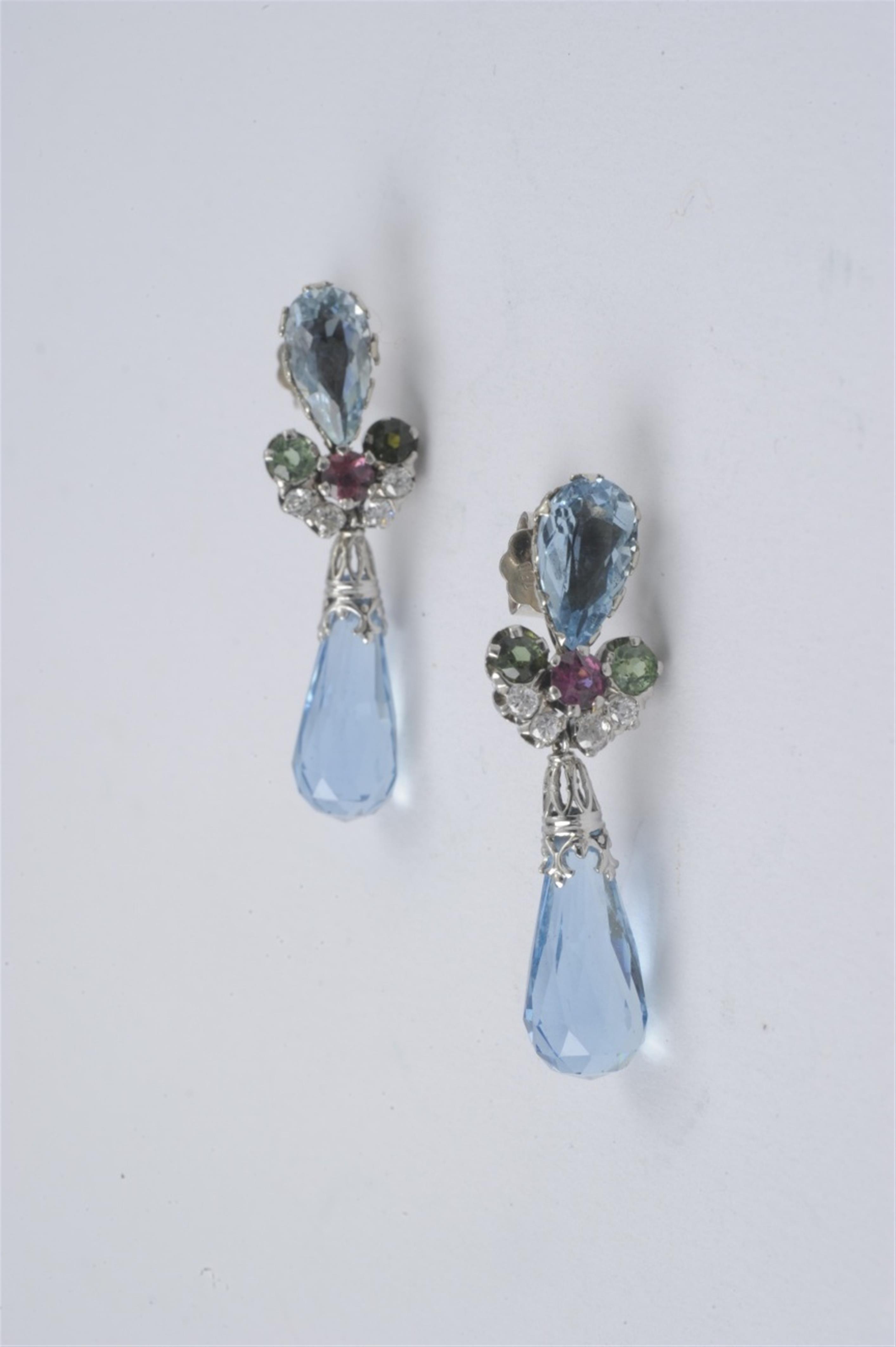 A pair of 18k white gold and aquamarine pendant earrings - image-1