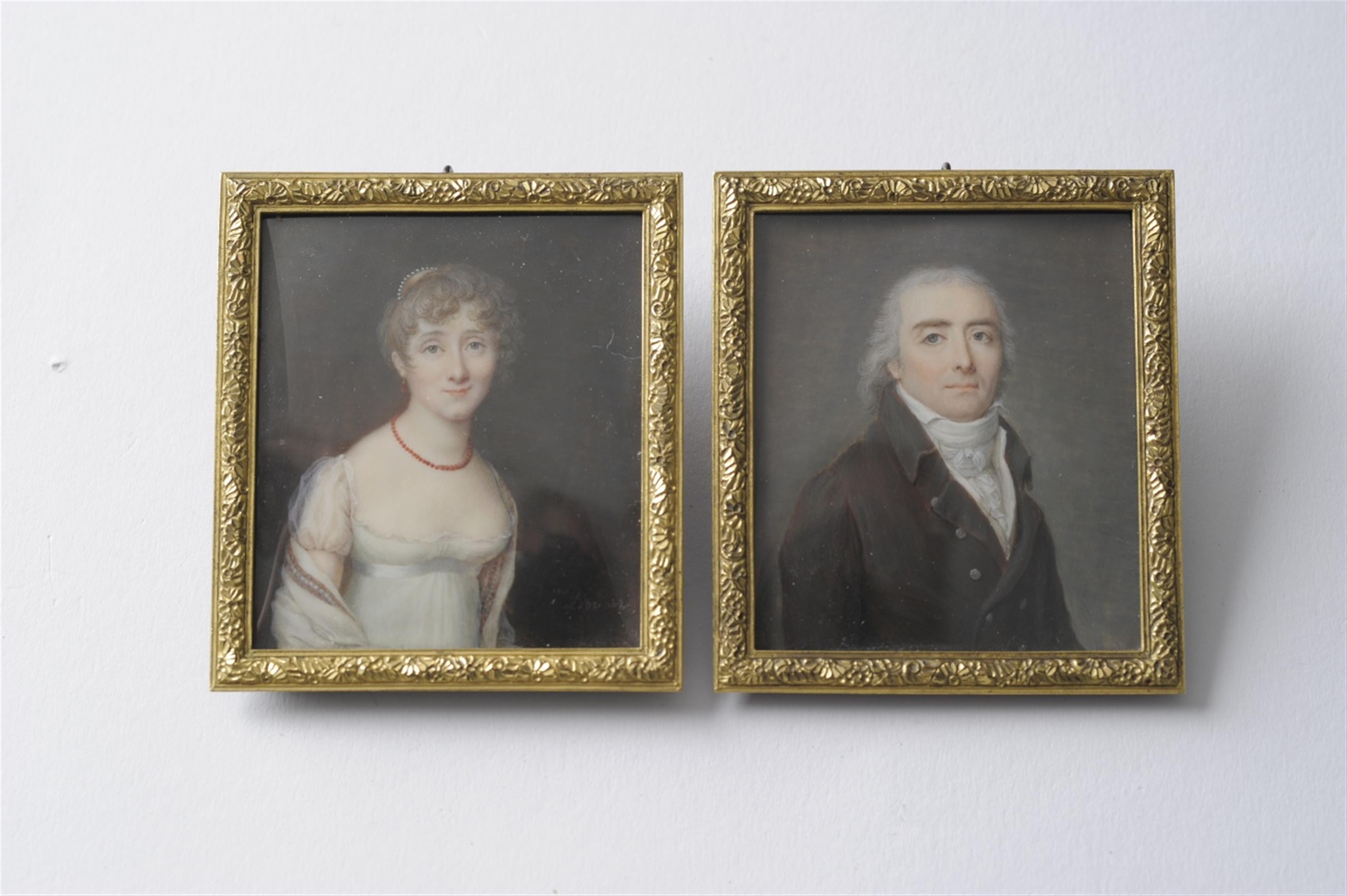 Two portrait miniatures of an elegant couple by Jeanne Doucet de Surigny - image-1