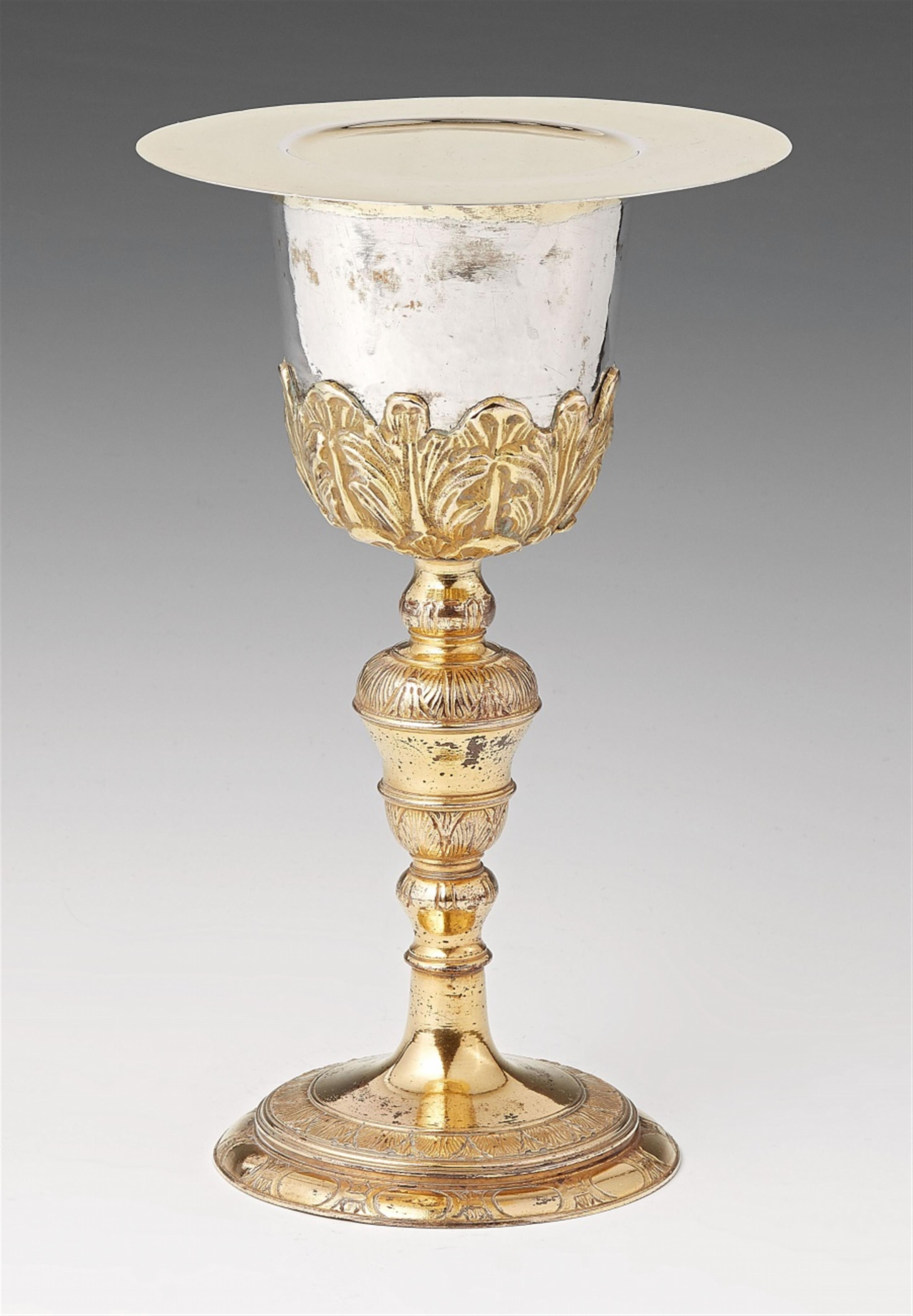 A silver gilt communion chalice and patene - image-1