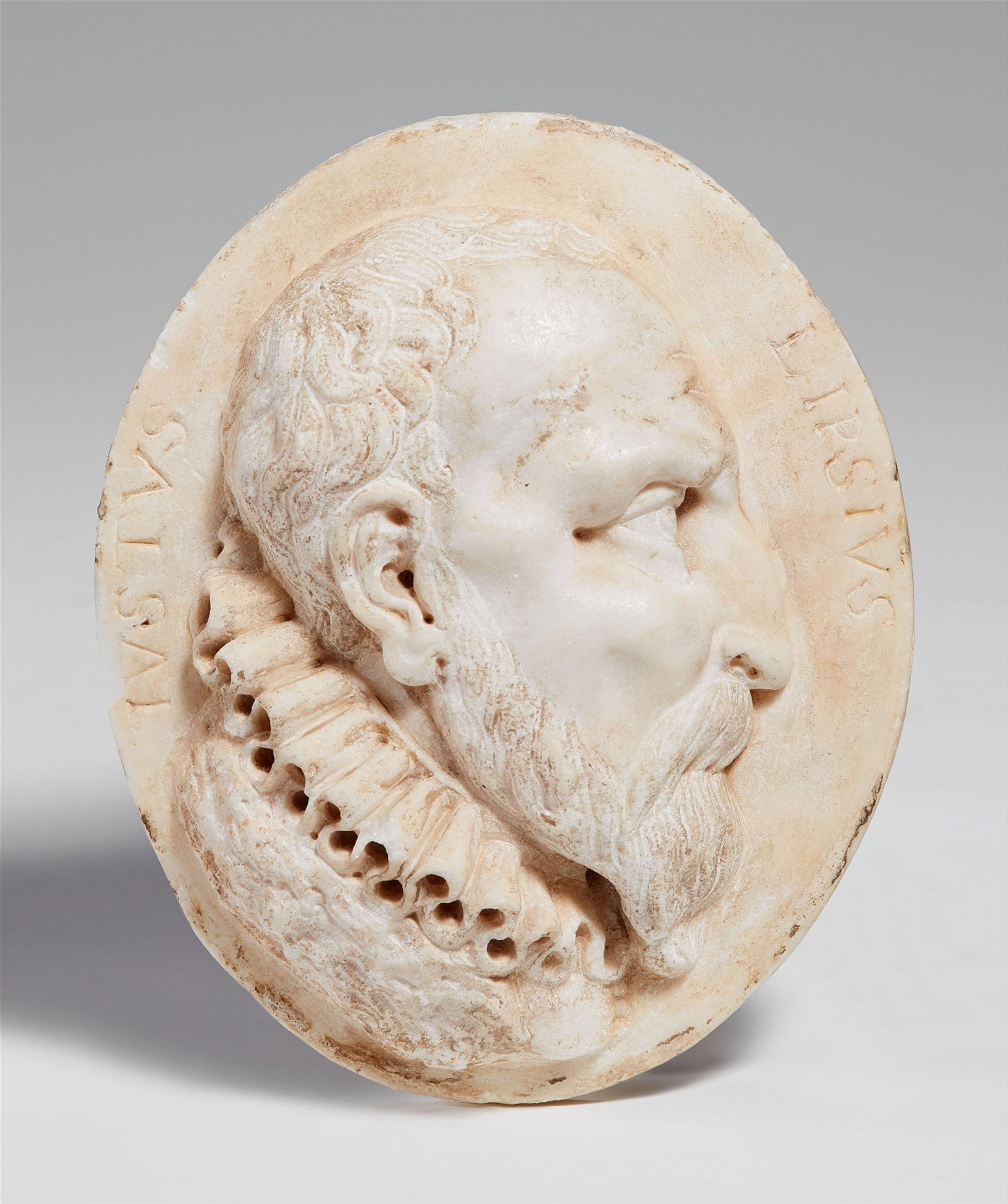 An oval white marble relief with a portrait of Justus Lipsius - image-1