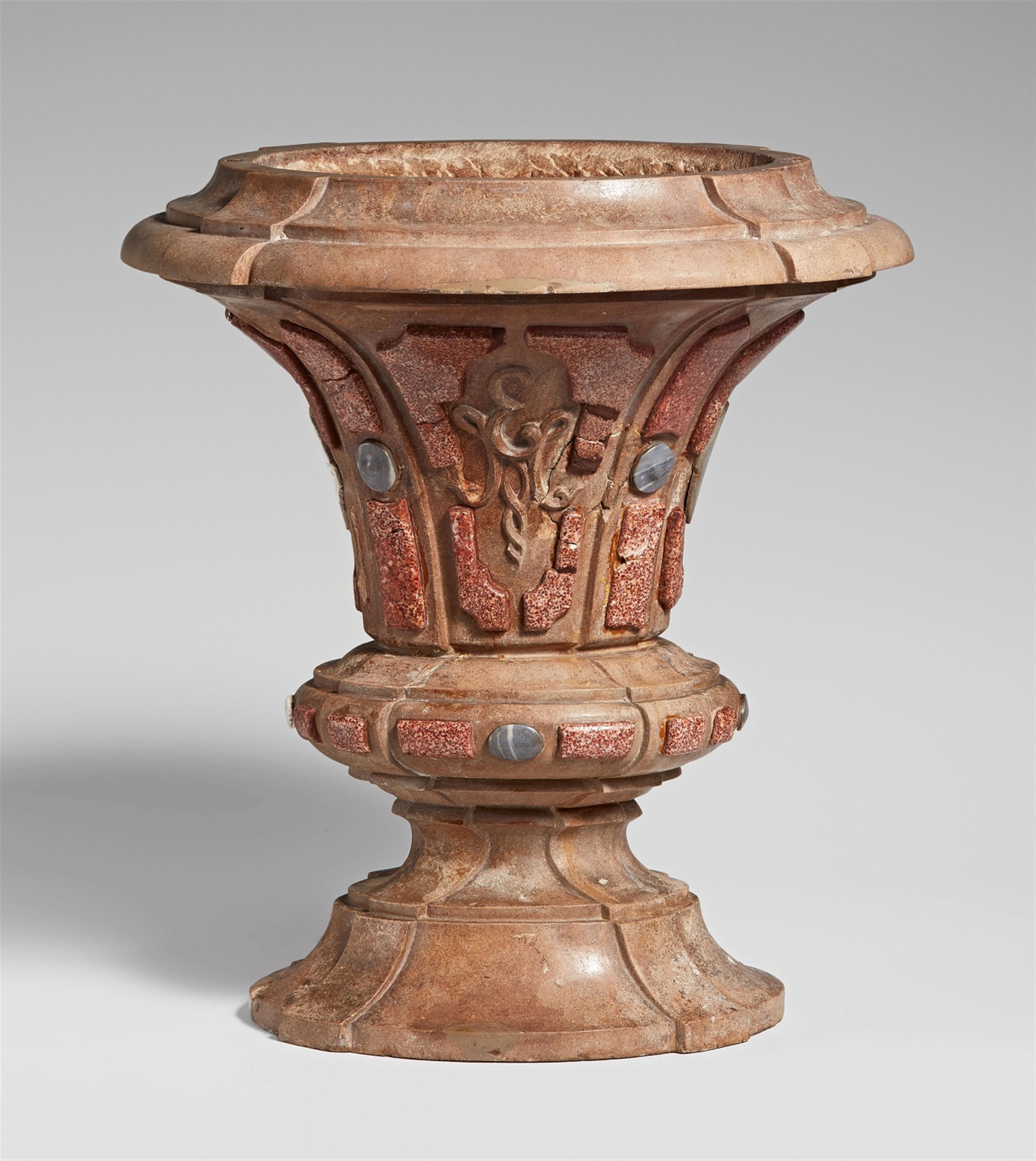 A Baroque limestone vase with coloured limestone appliques - image-1