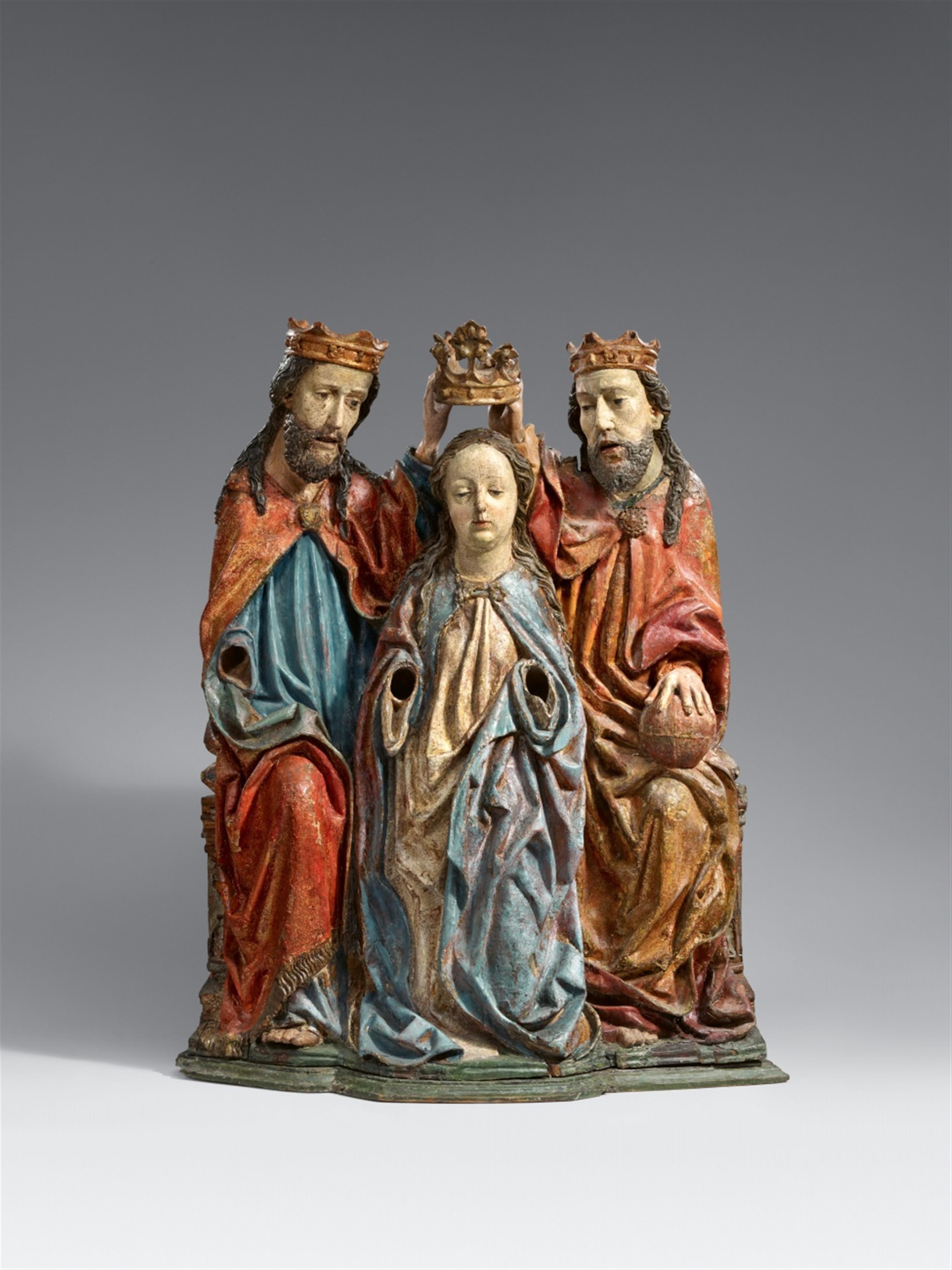 Südtirol, circa 1450/1460 - A carved wooden group showing the Coronation of the Virgin, South Tyrol, circa 1450/1460 - image-1