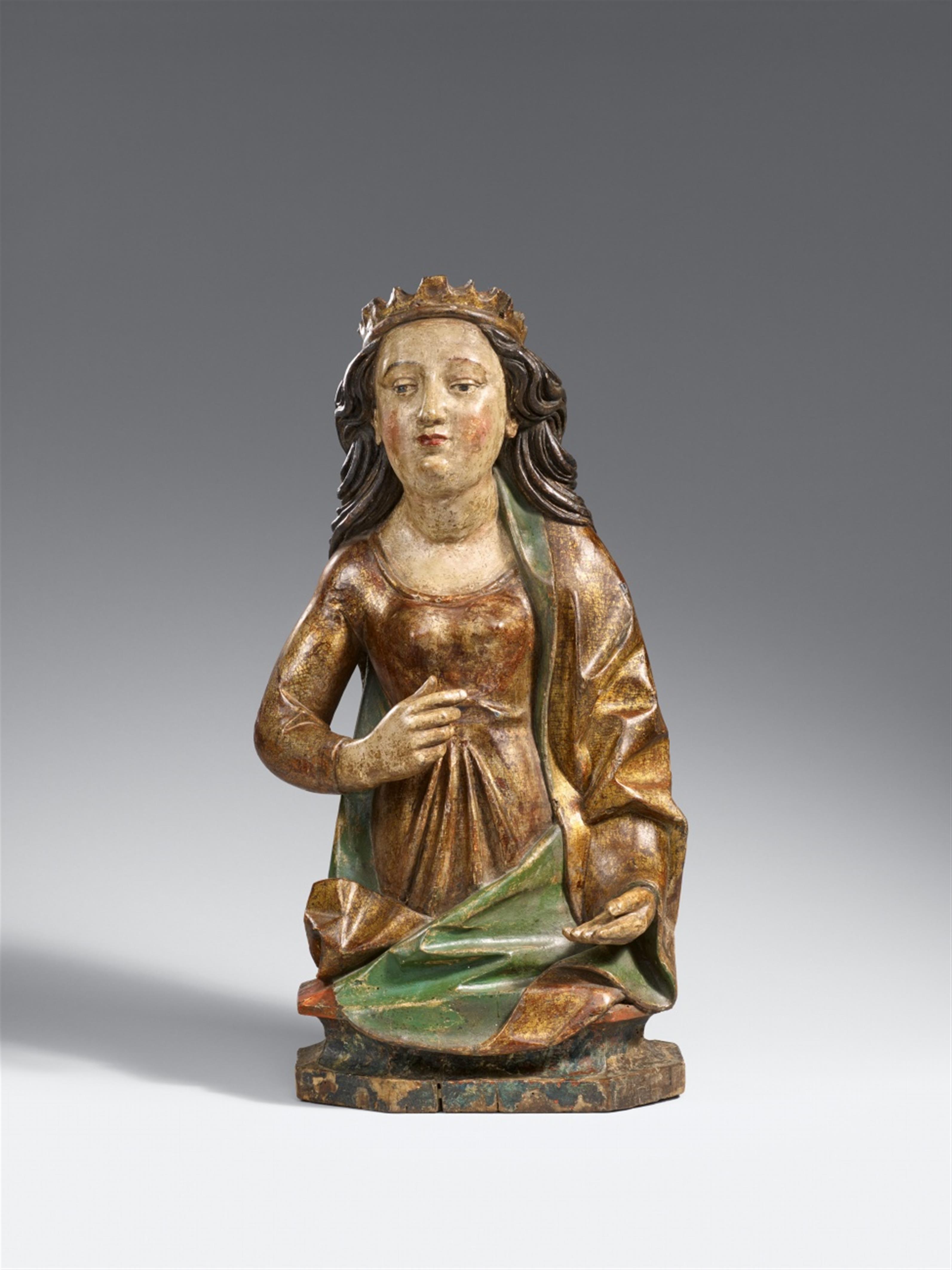 Probably Upper Rhine-Region, second half 15th century - A carved wooden figure of a crowned female Saint, probably Upper Rhine Region, 2nd half 15th century - image-1