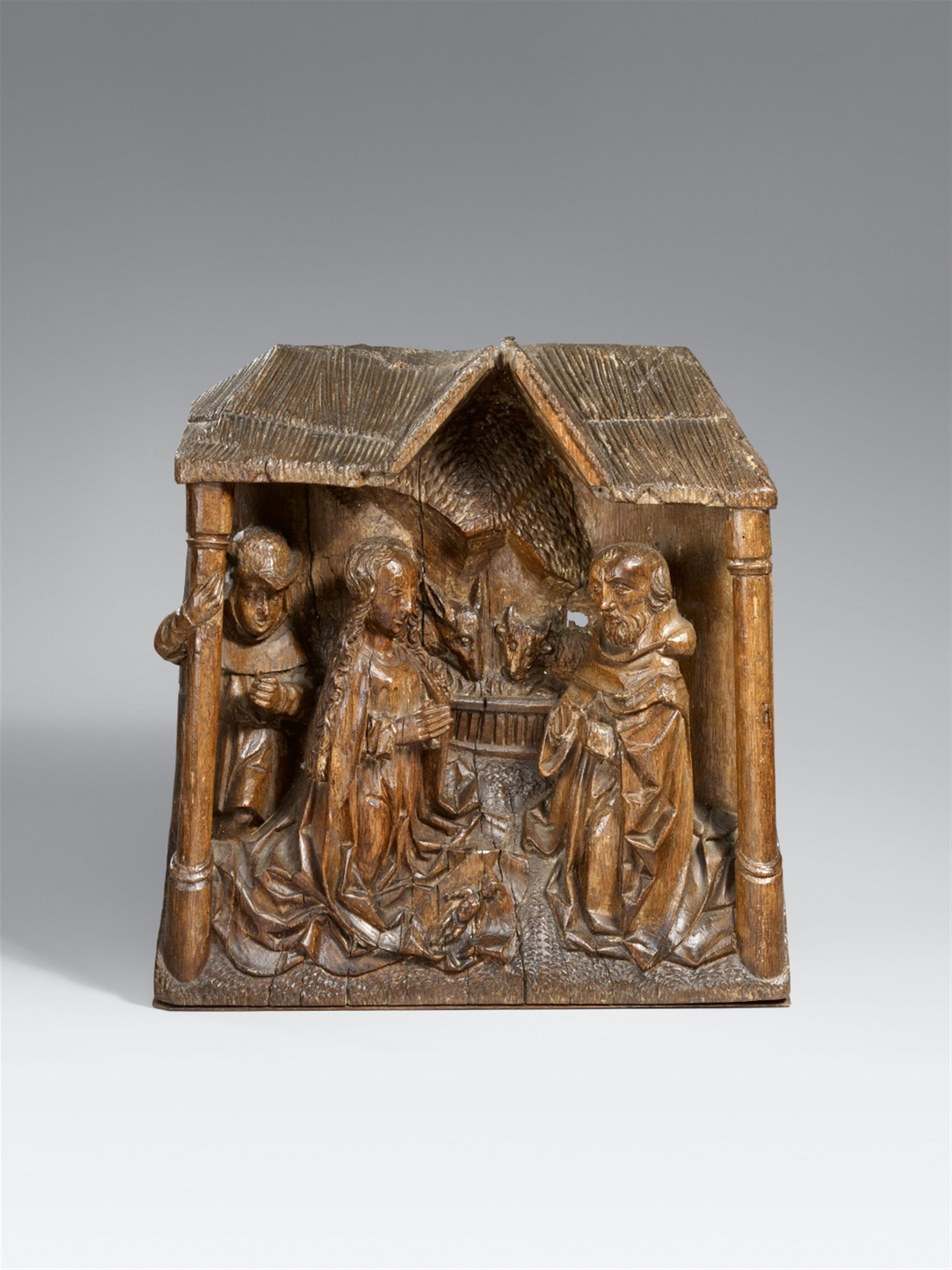 Probably Flemish, 2nd half 15th century - A presumably Flemish carved wood relief of the Adoration of the Child, 2nd half 15th century - image-1