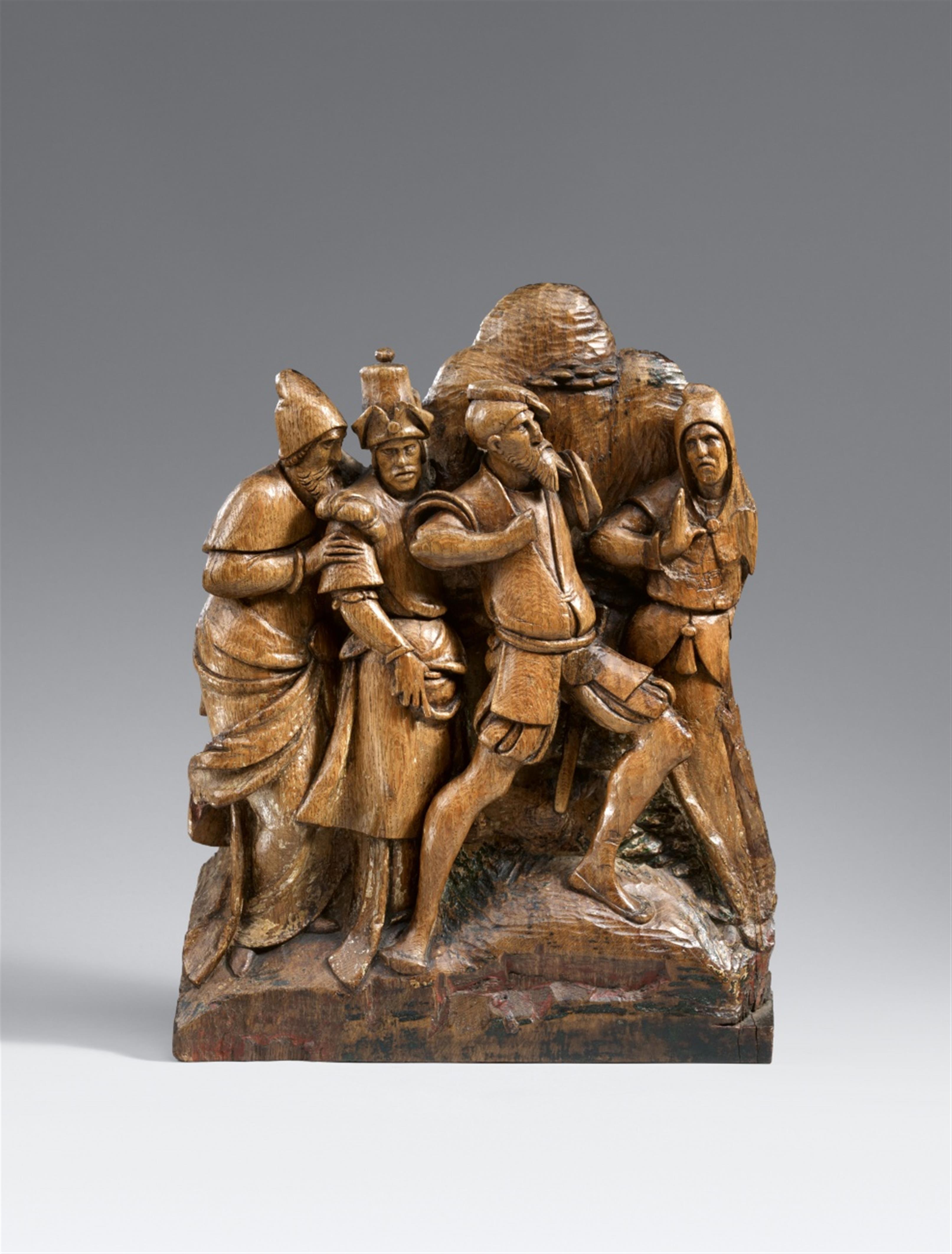 Probably Flemish, early 16th century - An early 16th century carved relief of Four Men before a Rock, probably Flemish - image-1