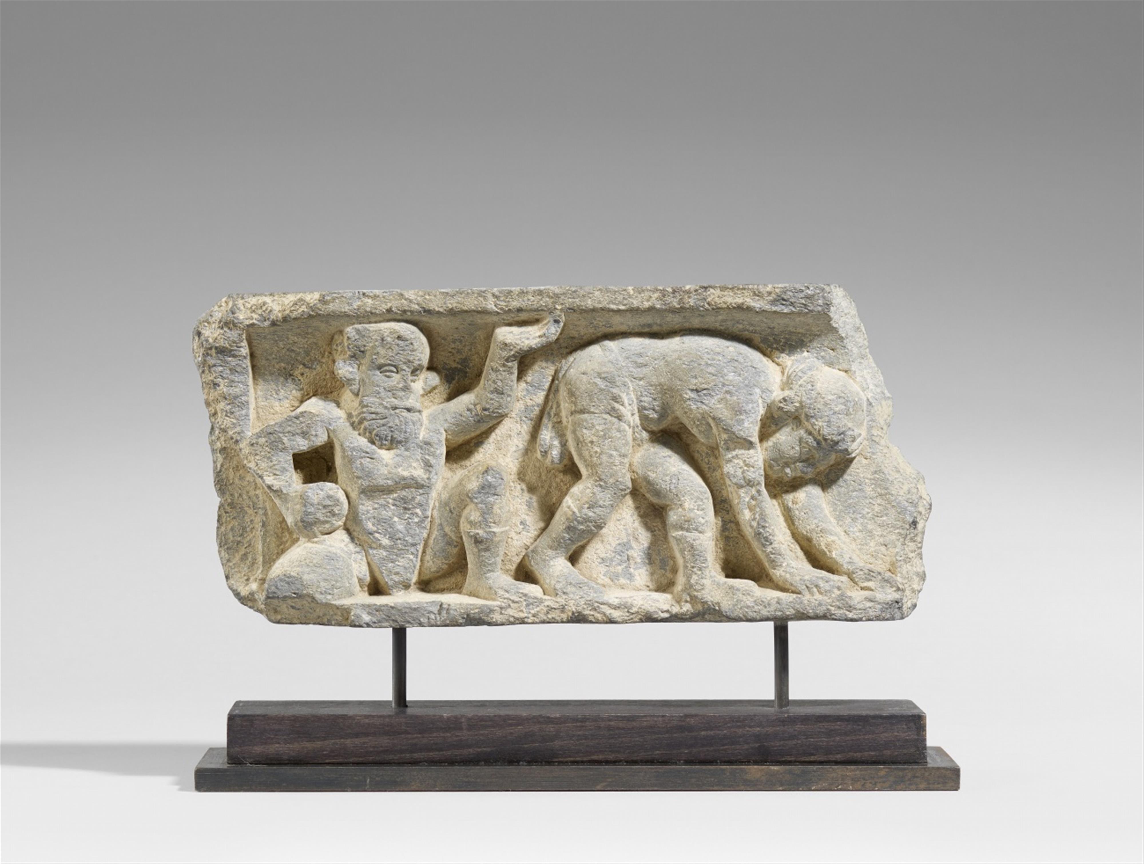 A Gandhara grey schist panel with two male figures. 2nd/3rd century - image-1