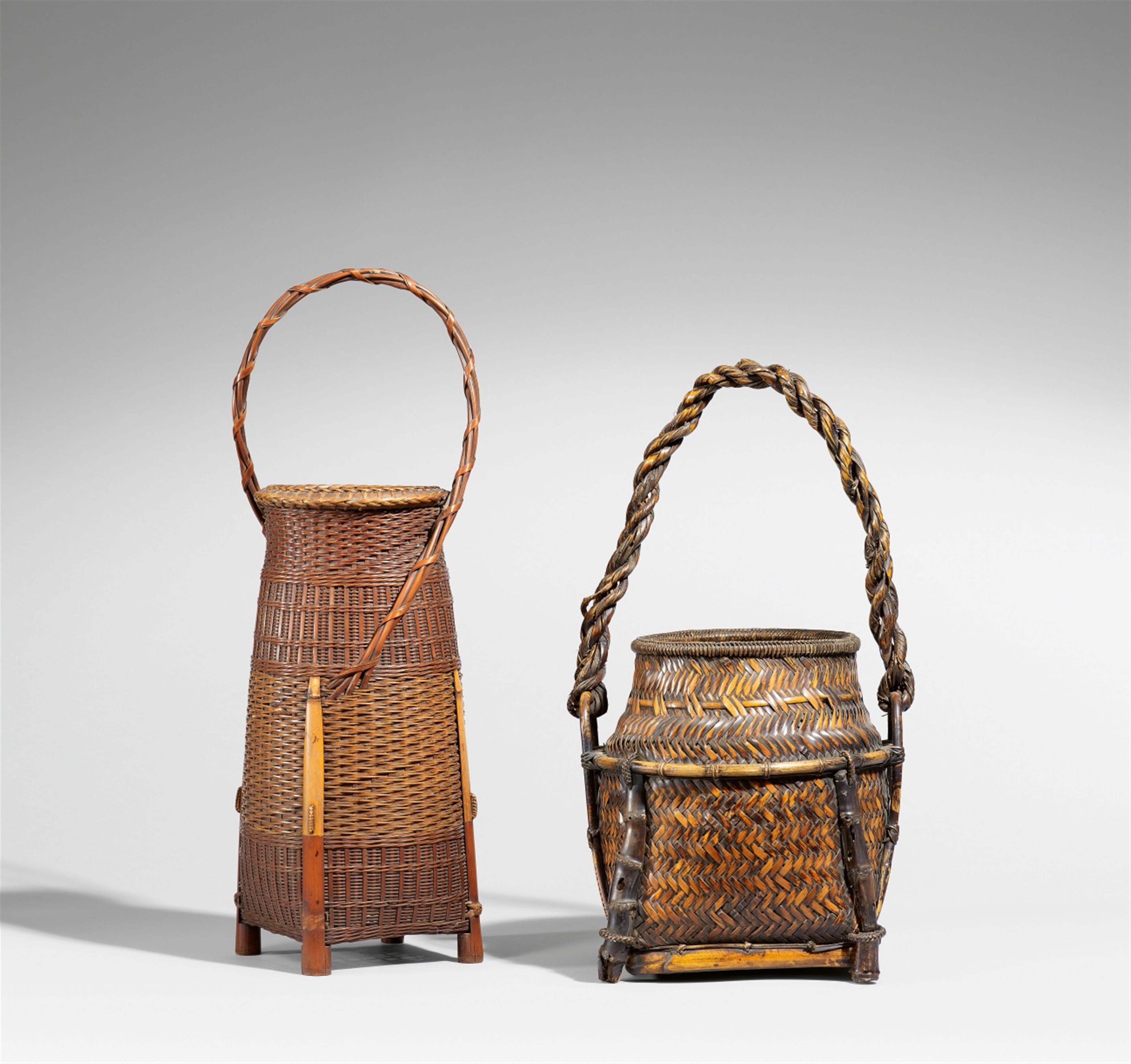 Two bamboo and rattan ikebana baskets. 20th century - image-1