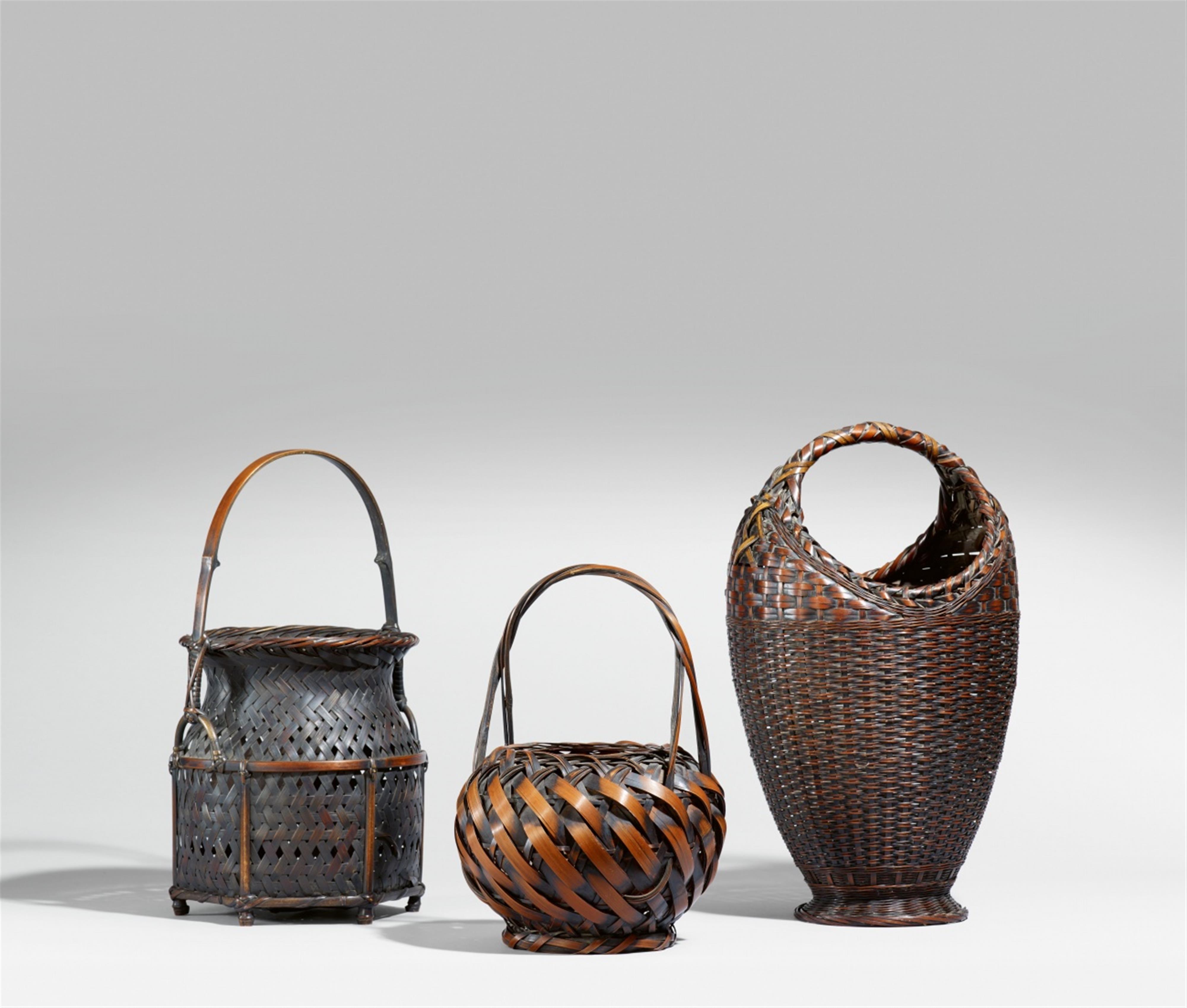 Three bamboo ikebana baskets. 20th century - image-1