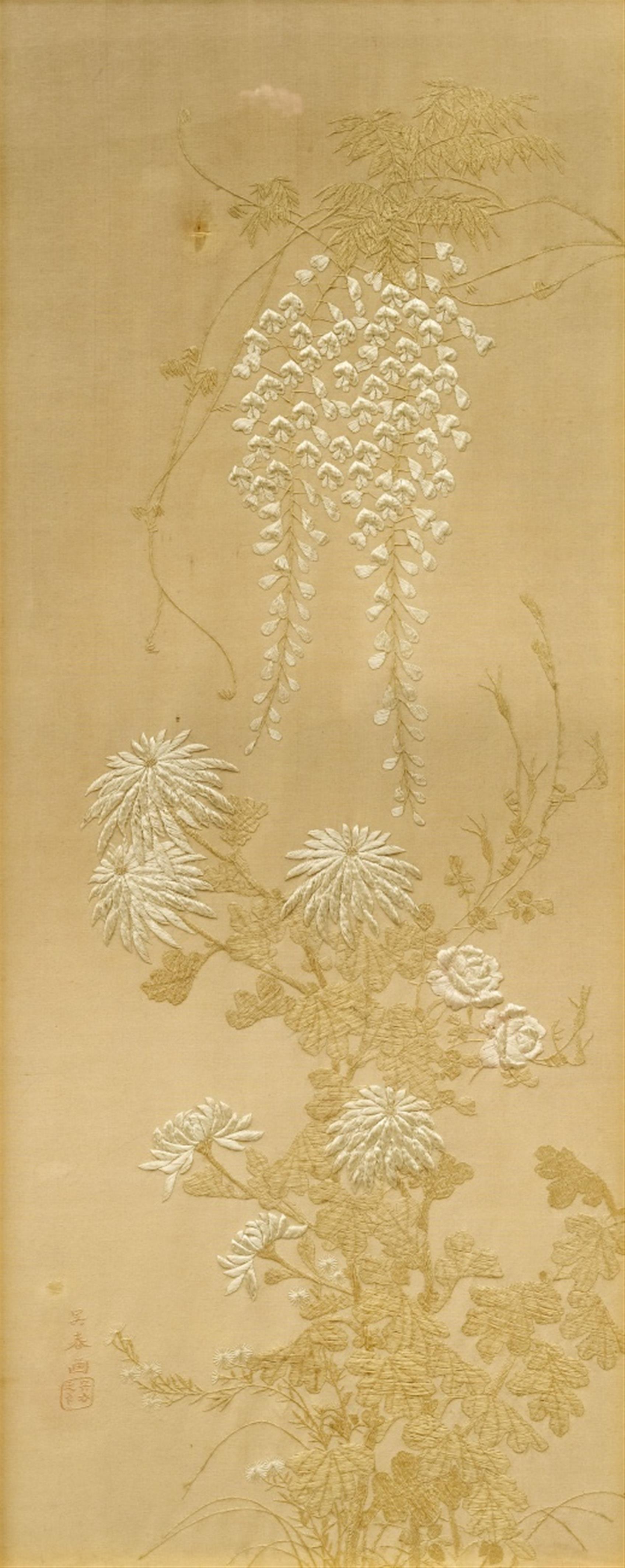 Two silk-embroidered panels. Late 19th century - image-1