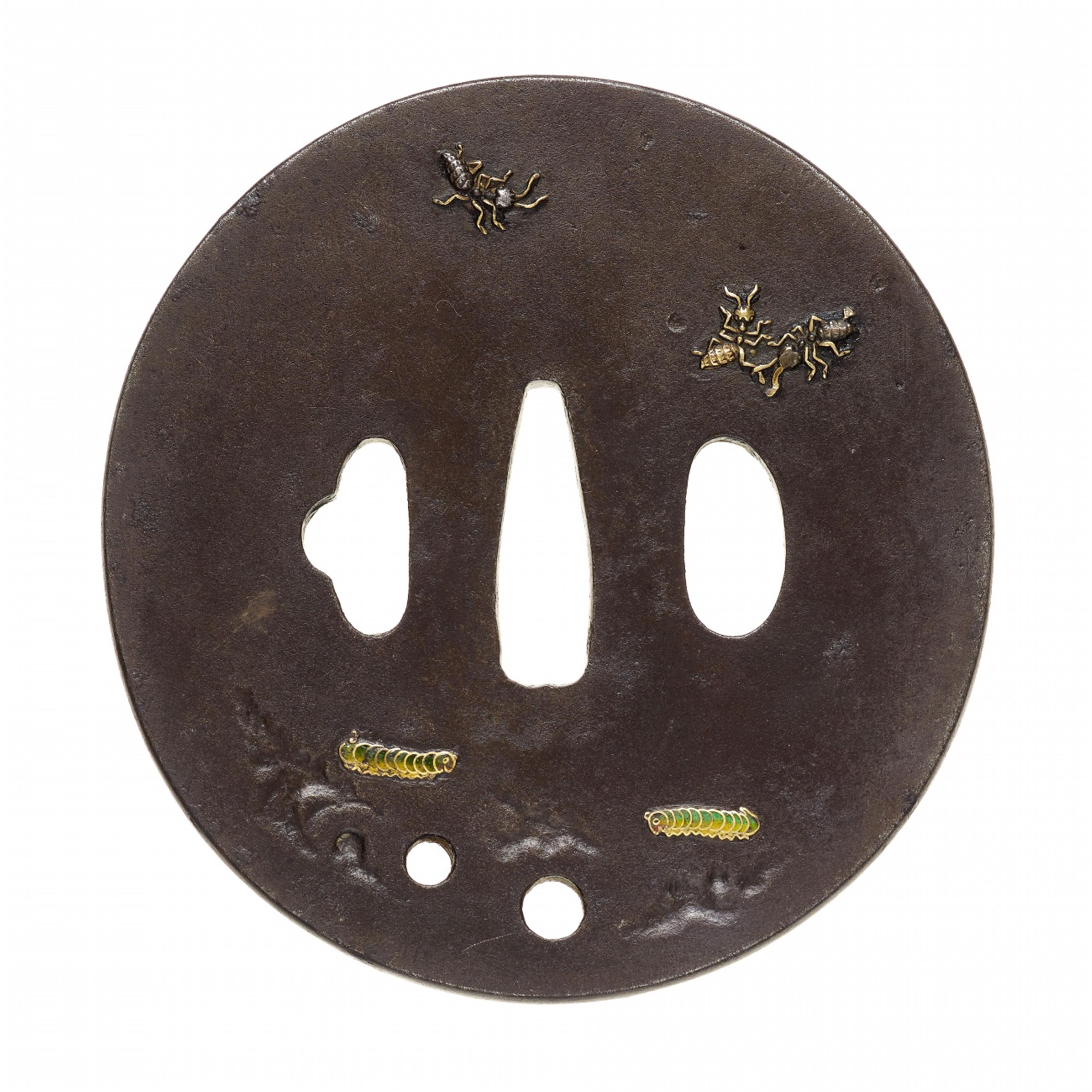 An oval Hirata-school iron tsuba. 18th/19th century - image-2