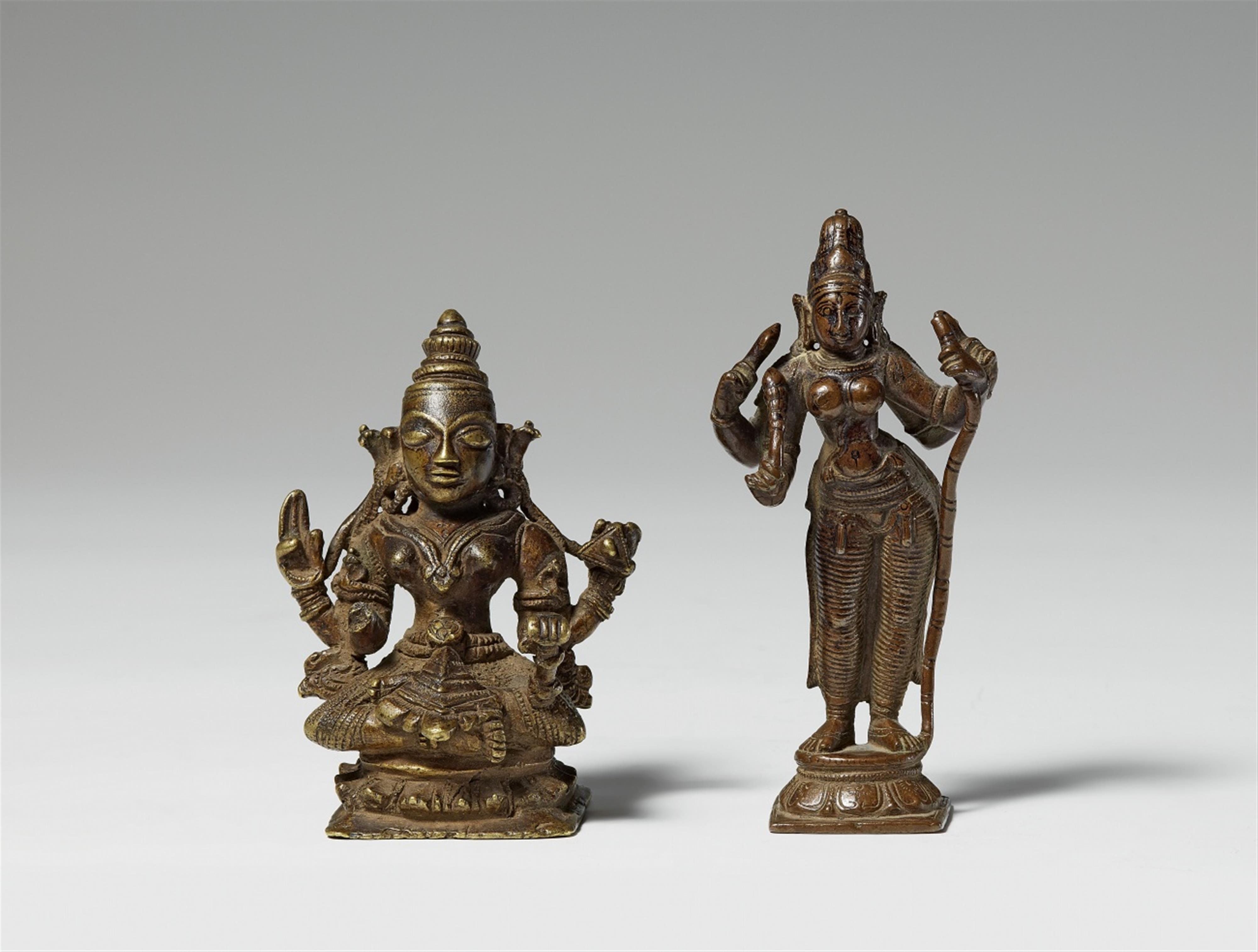 Two South Indian copper alloy four-armed female deities. 19th century - image-1