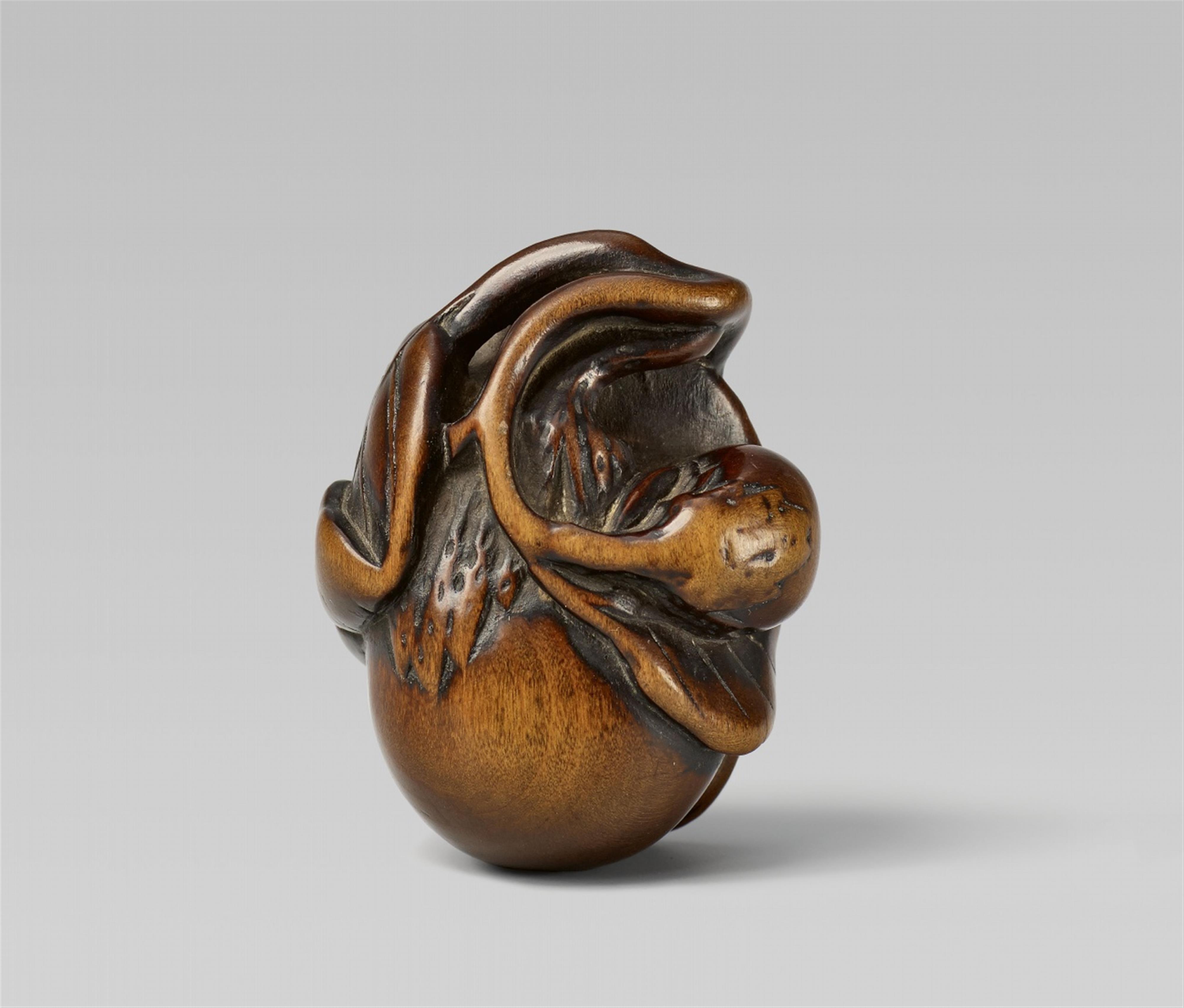 A boxwood netsuke of two eggplants. Early 19th century - image-1