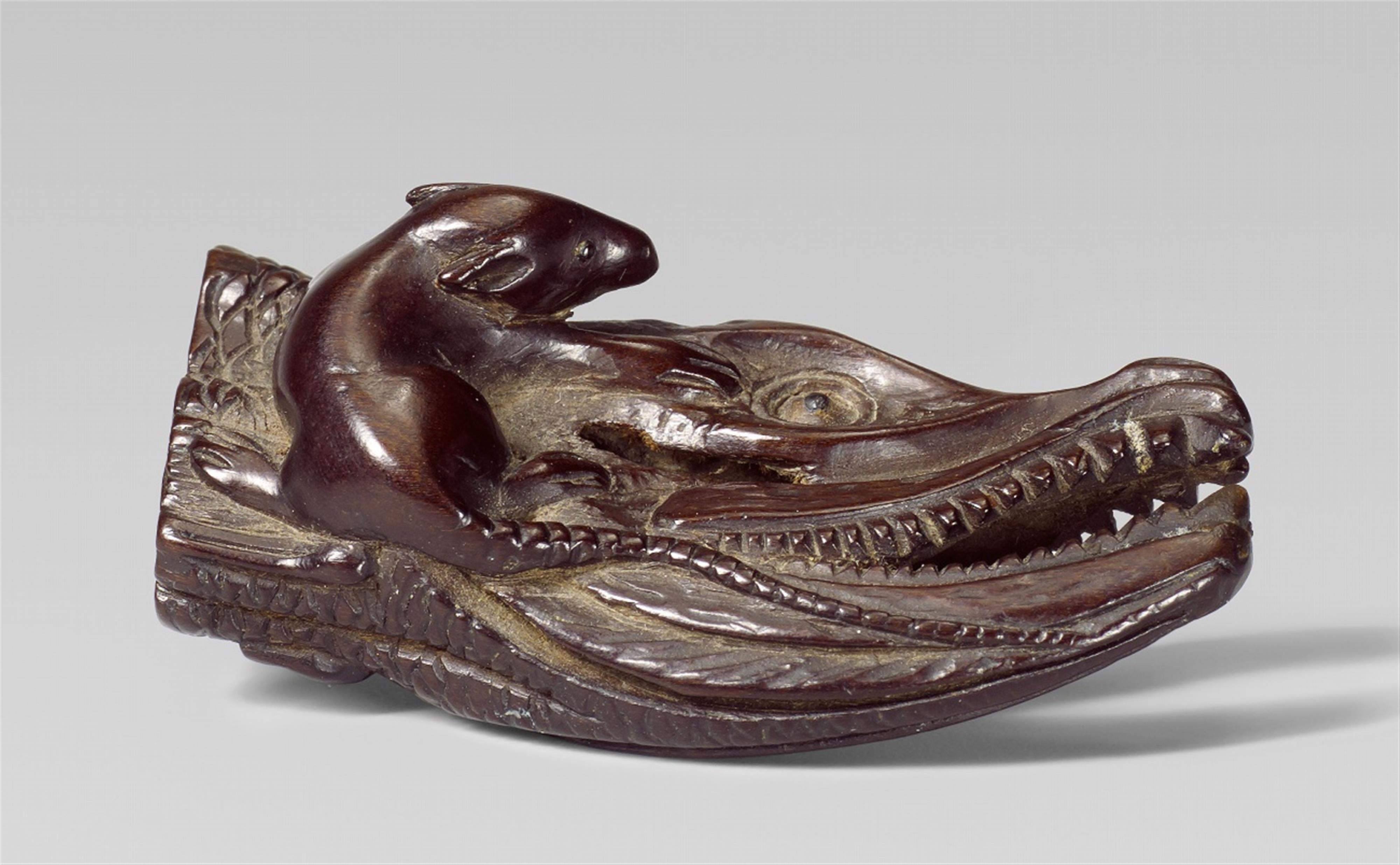 A wood netsuke of a dried salmon. 19th century - image-1