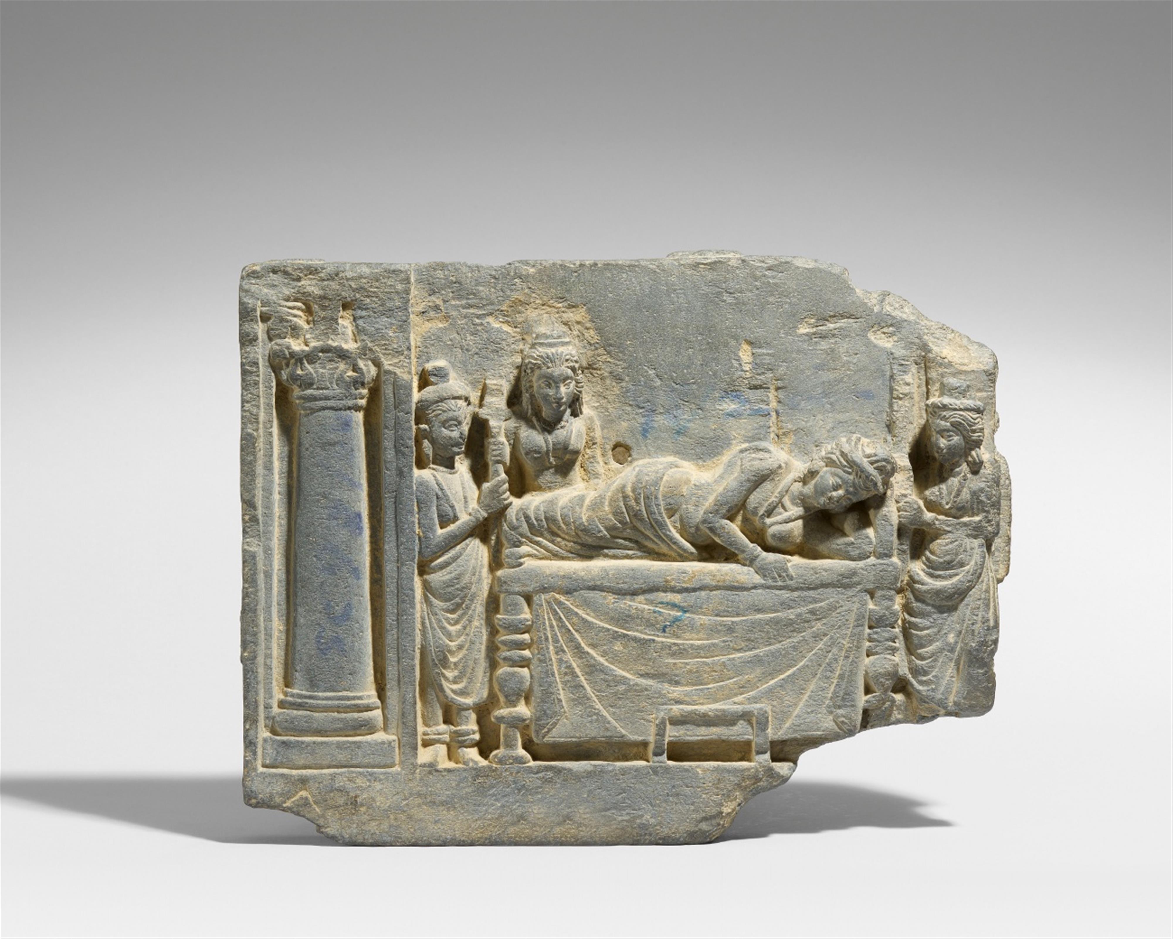 A Gandhara grey schist architectural fragment depicting the dream of Queen Maya. 2nd/3rd century - image-1