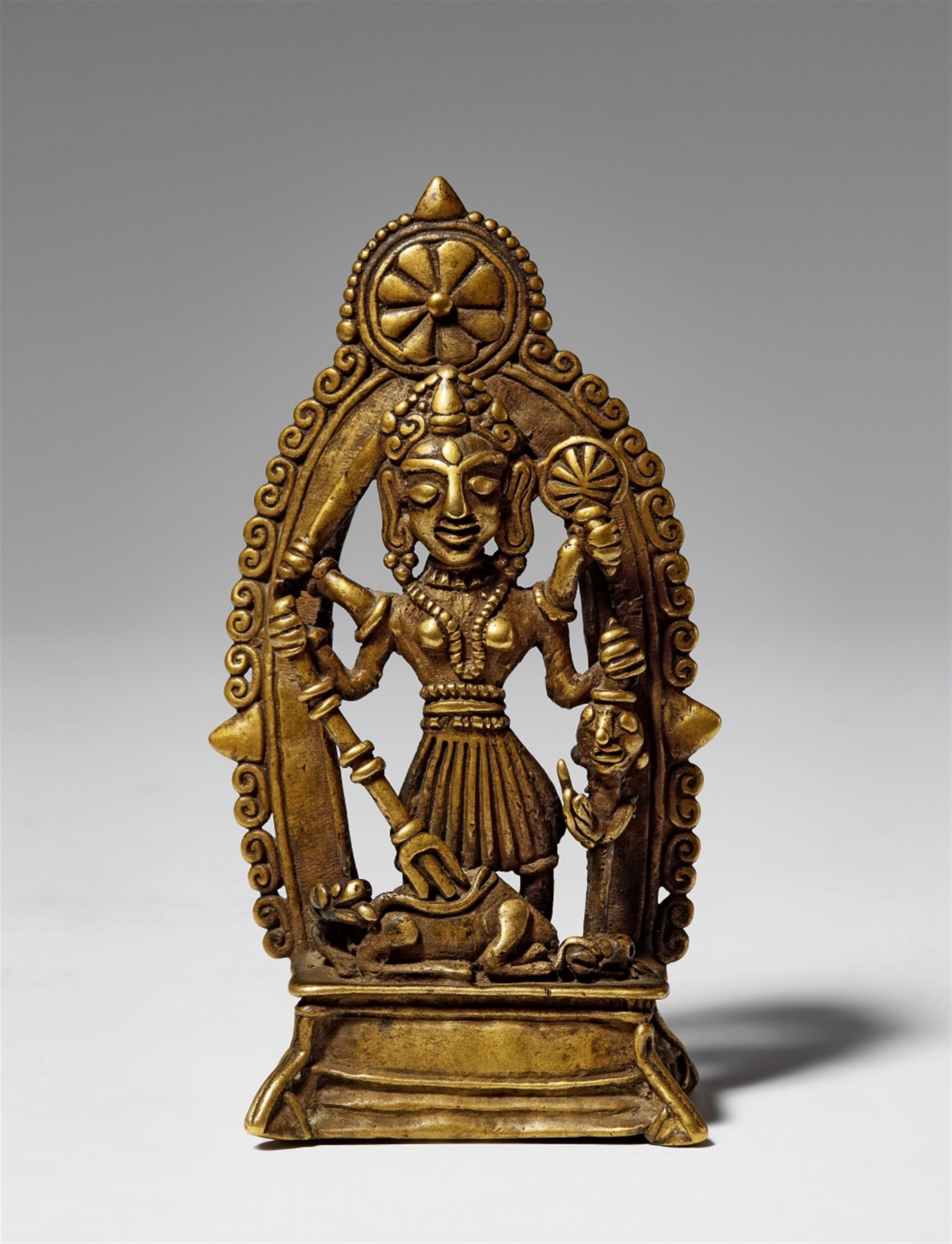 A North Indian copper alloy figure of Durga Mahishasuramardini. 14th/15th century or later - image-1