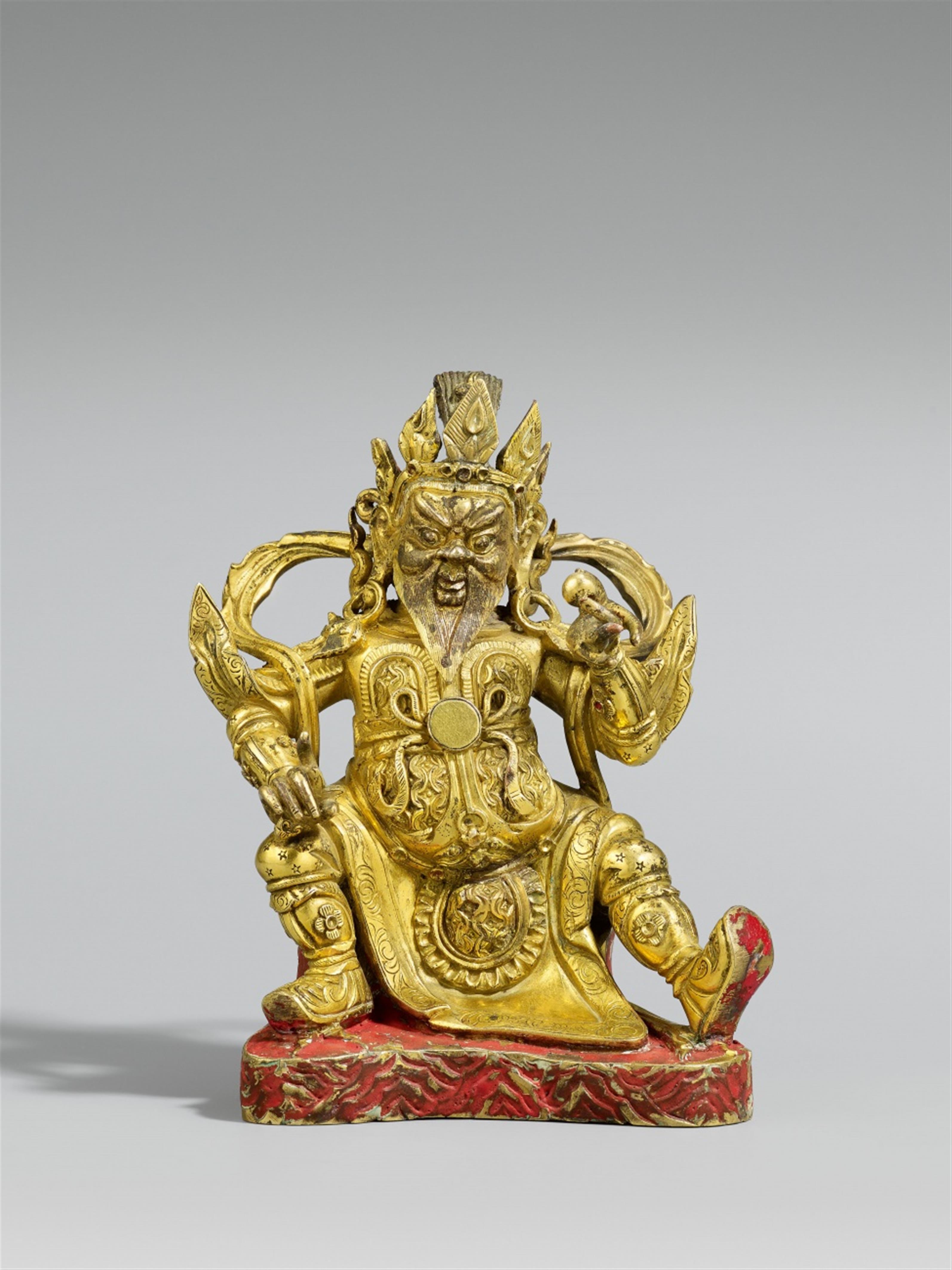 A Sinotibetan gilt bronze figure of Virudhaka. 18th century - image-1