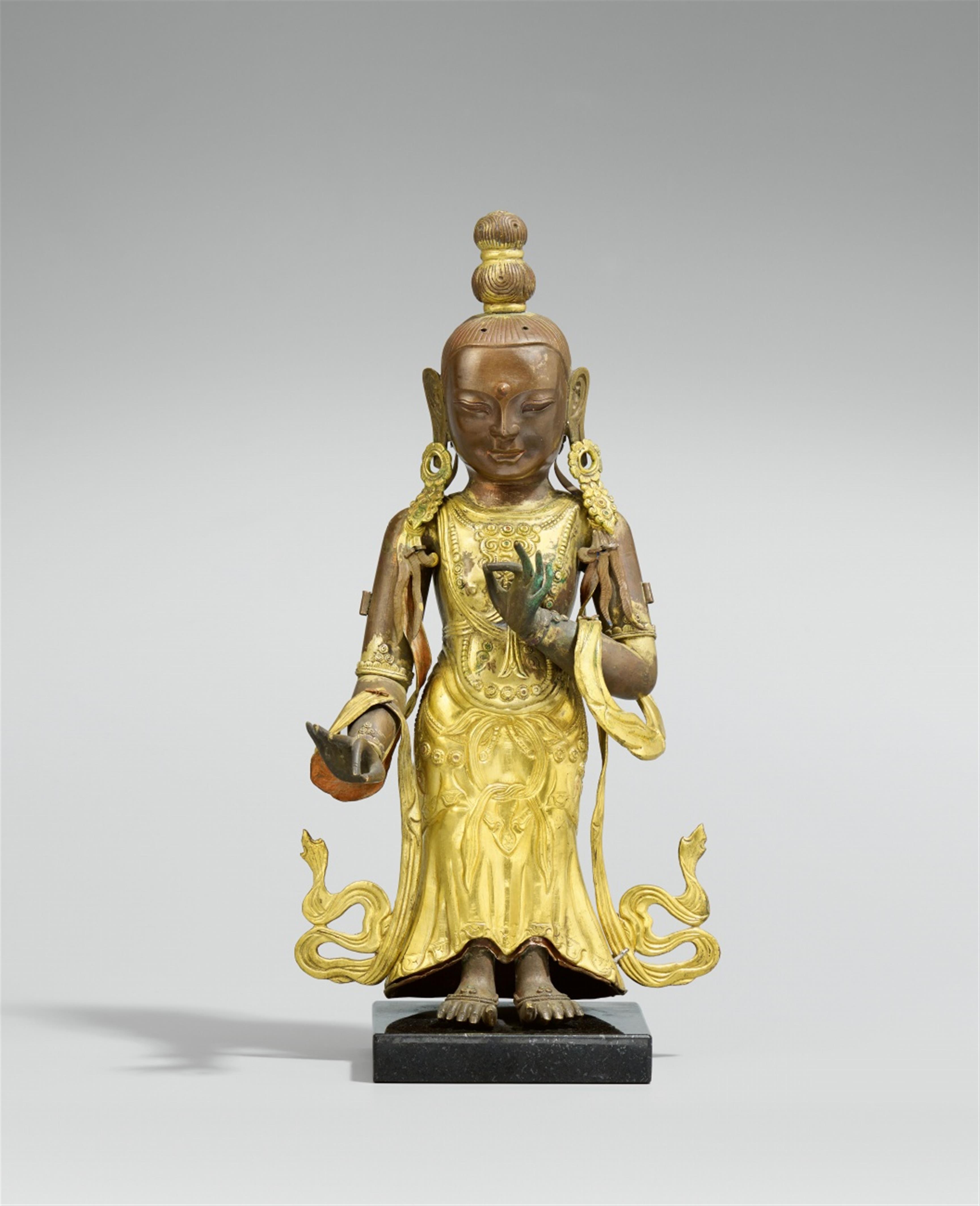 A Sinotibetan parcel gilt copper repoussé figure of a bodhisattva. 19th century - image-1