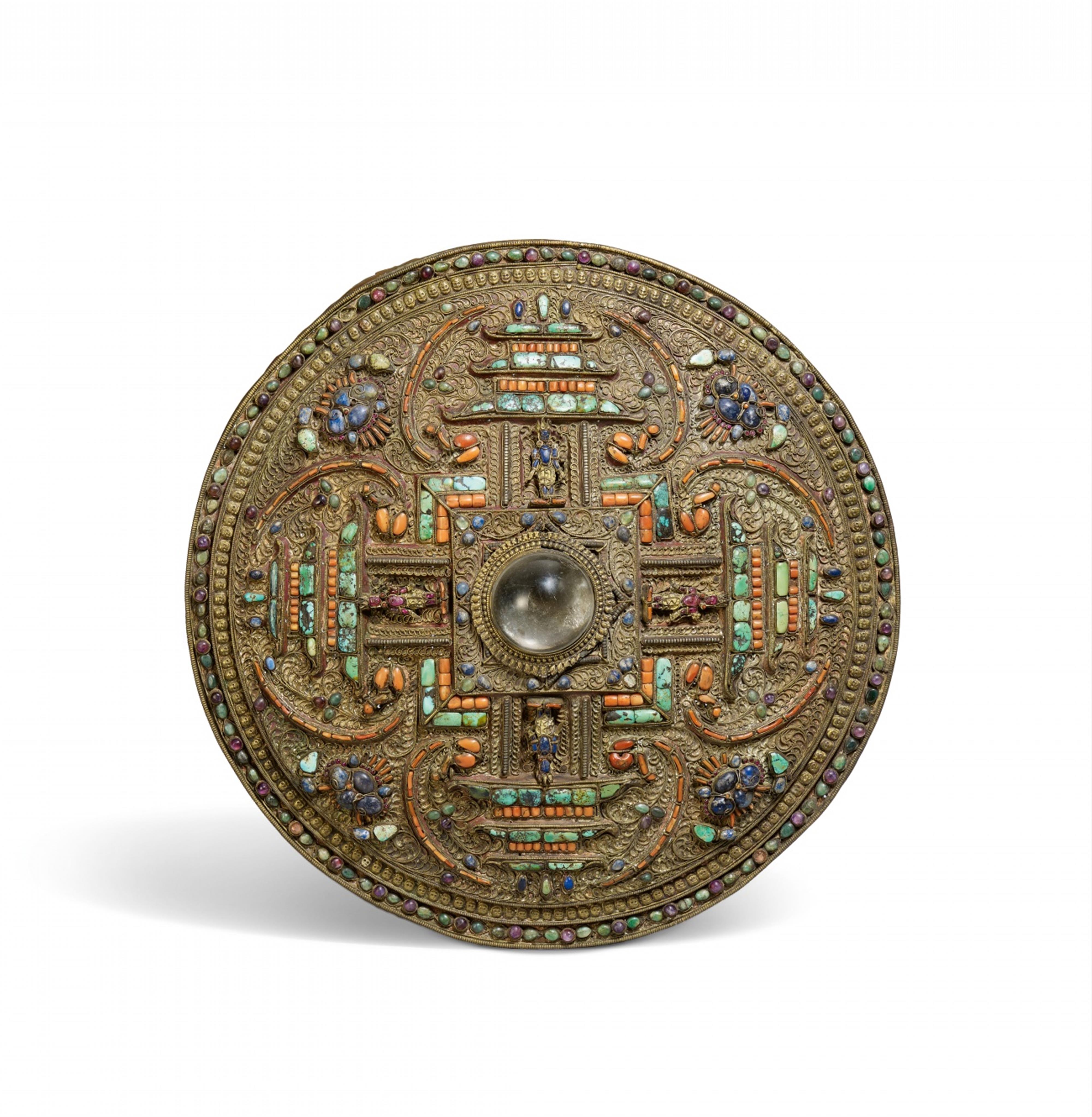 Rundes mandala. Metall mit Halbedelsteineinlagen. Tibet - image-1