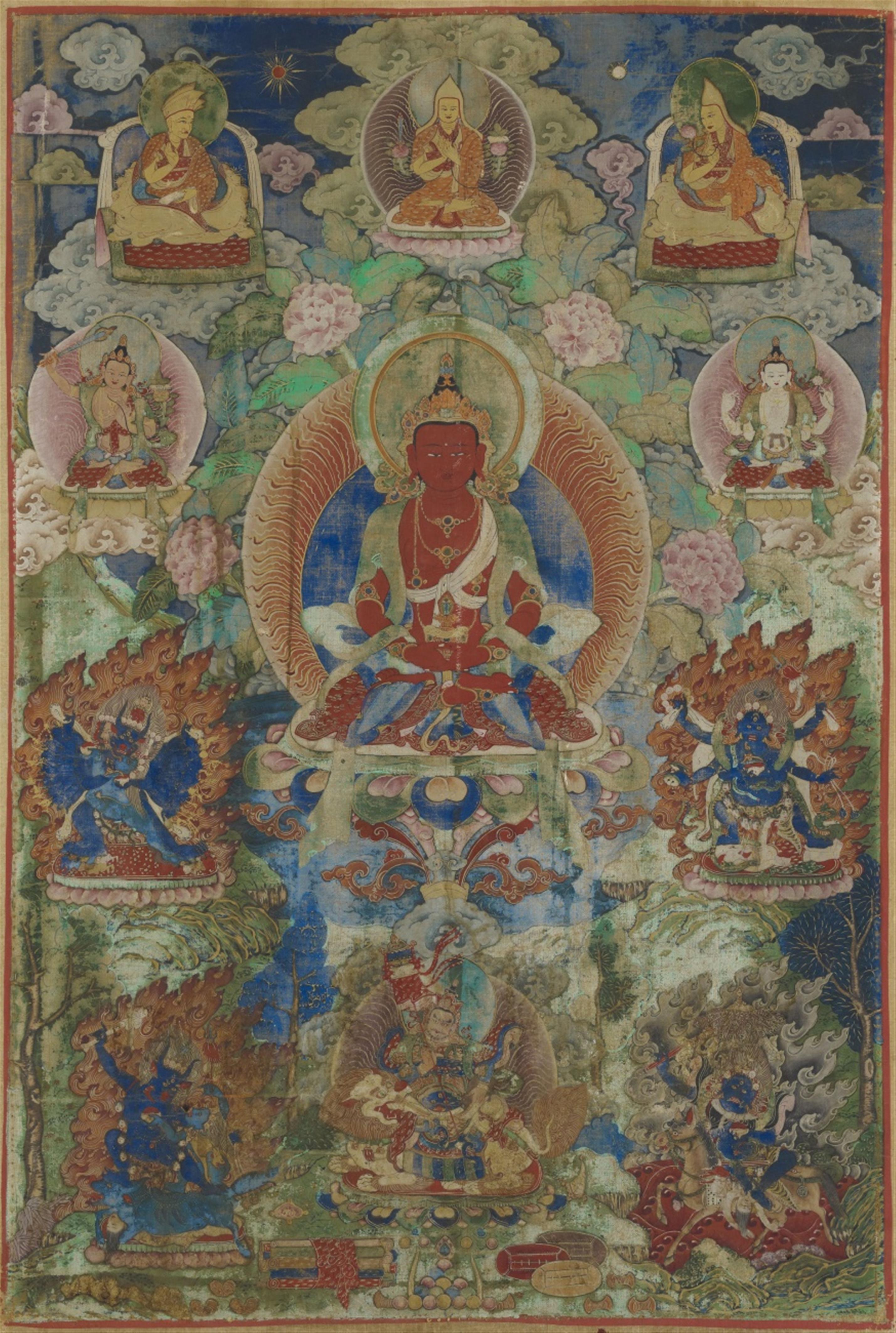 A Tibetan thangka of Buddha Amitayus. 18th/19th century - image-1