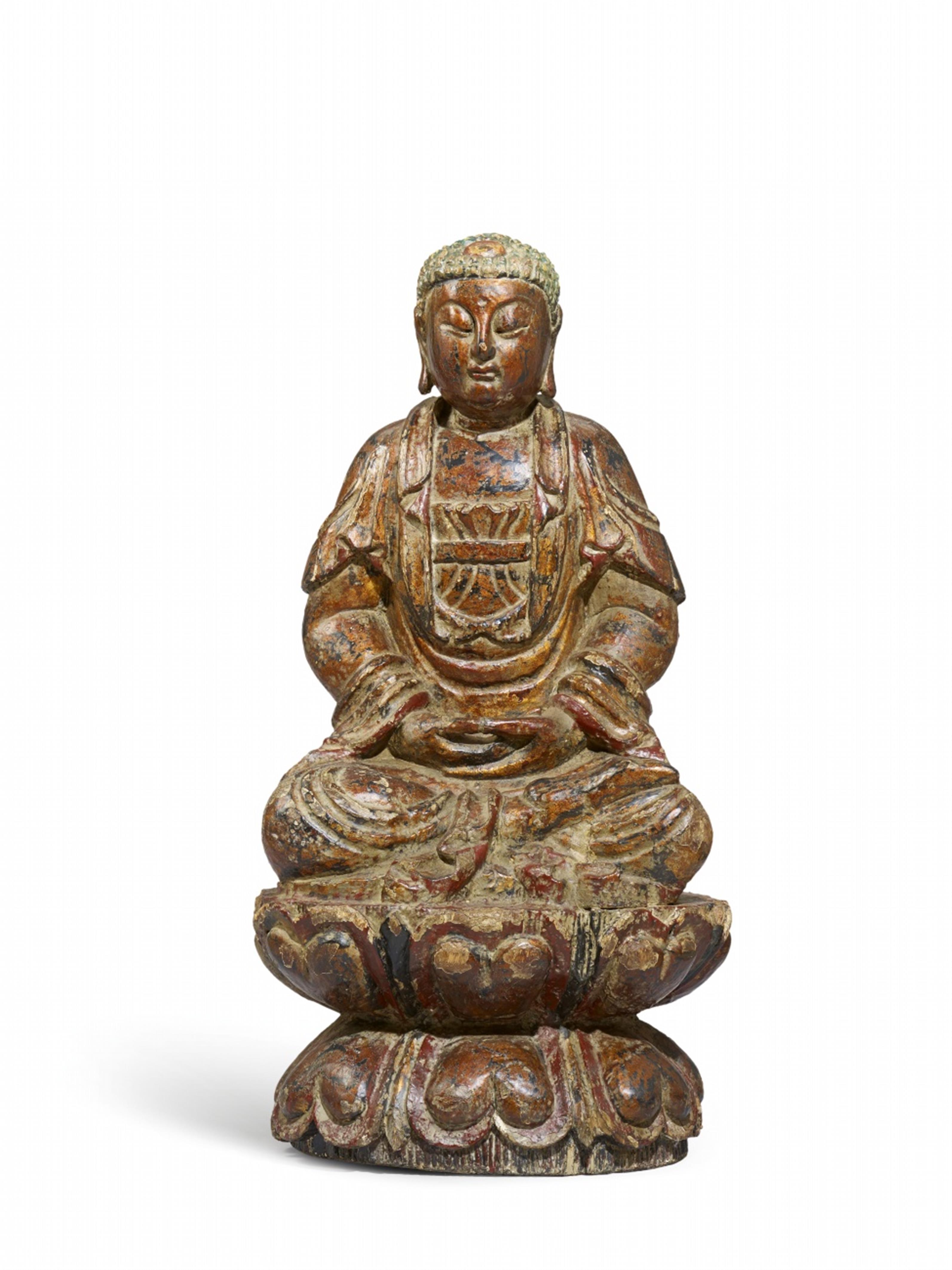 A large lacquered wood Buddha Shakyamuni. Qing dynasty - image-1