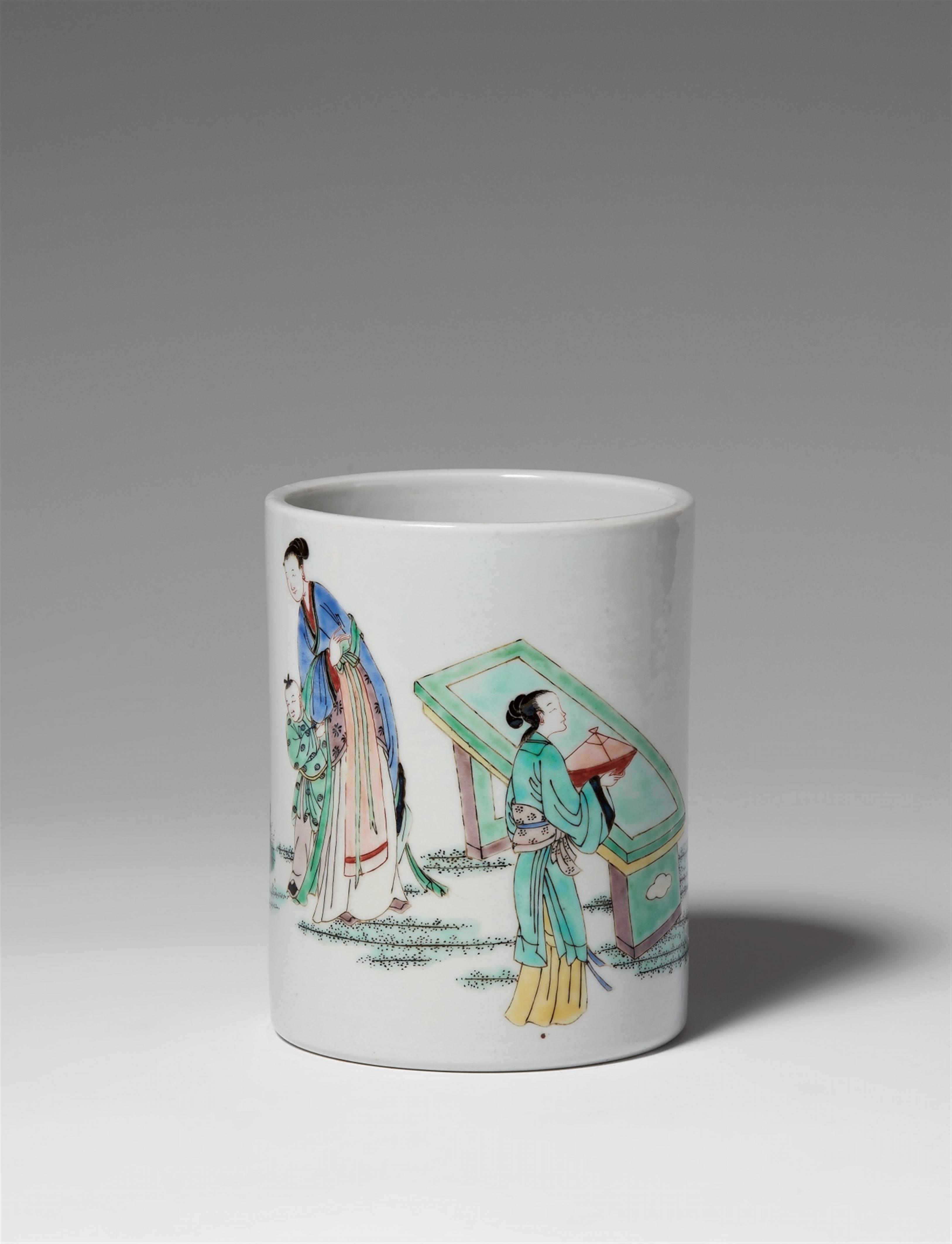 A famille verte brush pot (bitong). 19th/20th century - image-1