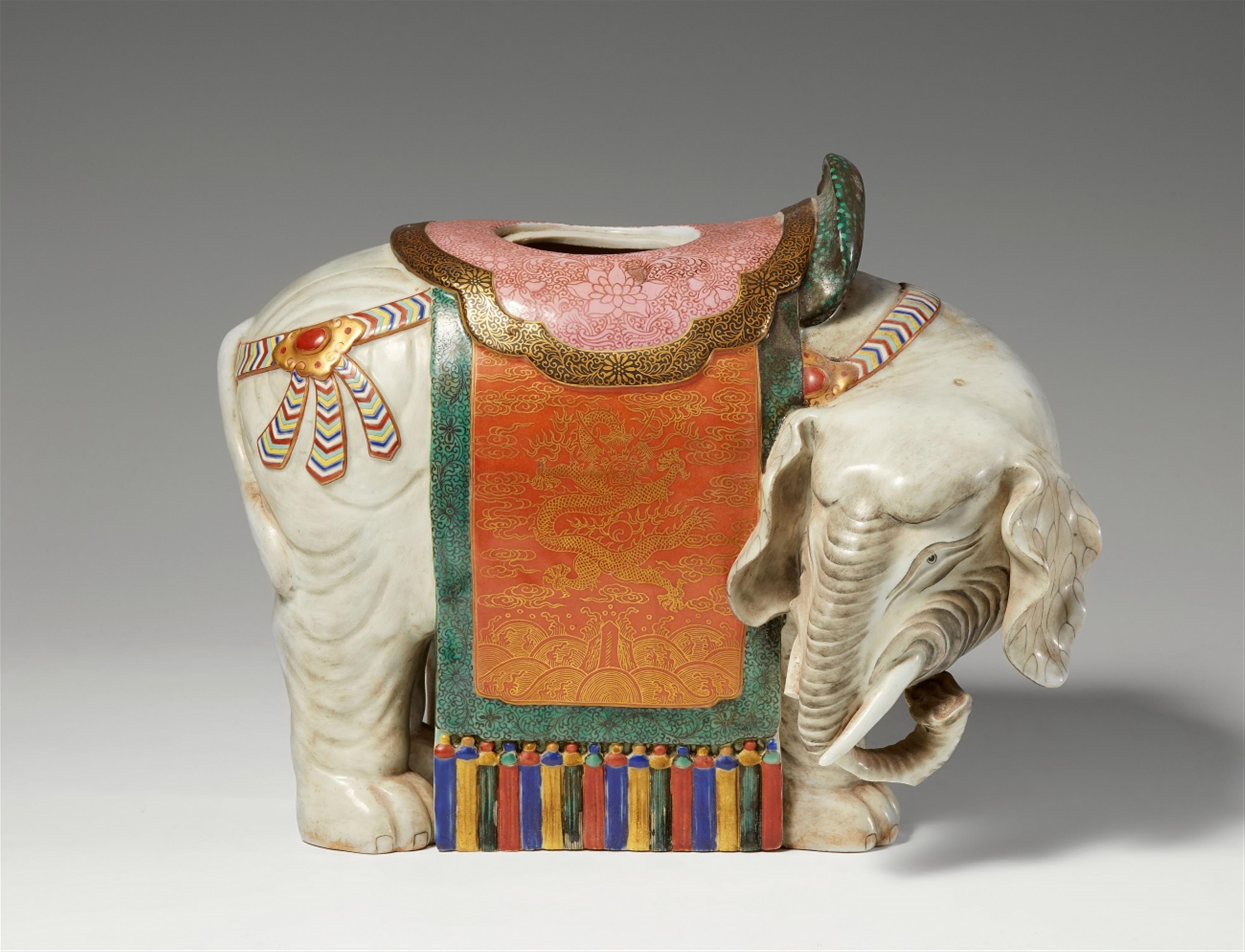 A polychrome-glazed figure of an elephant - image-1