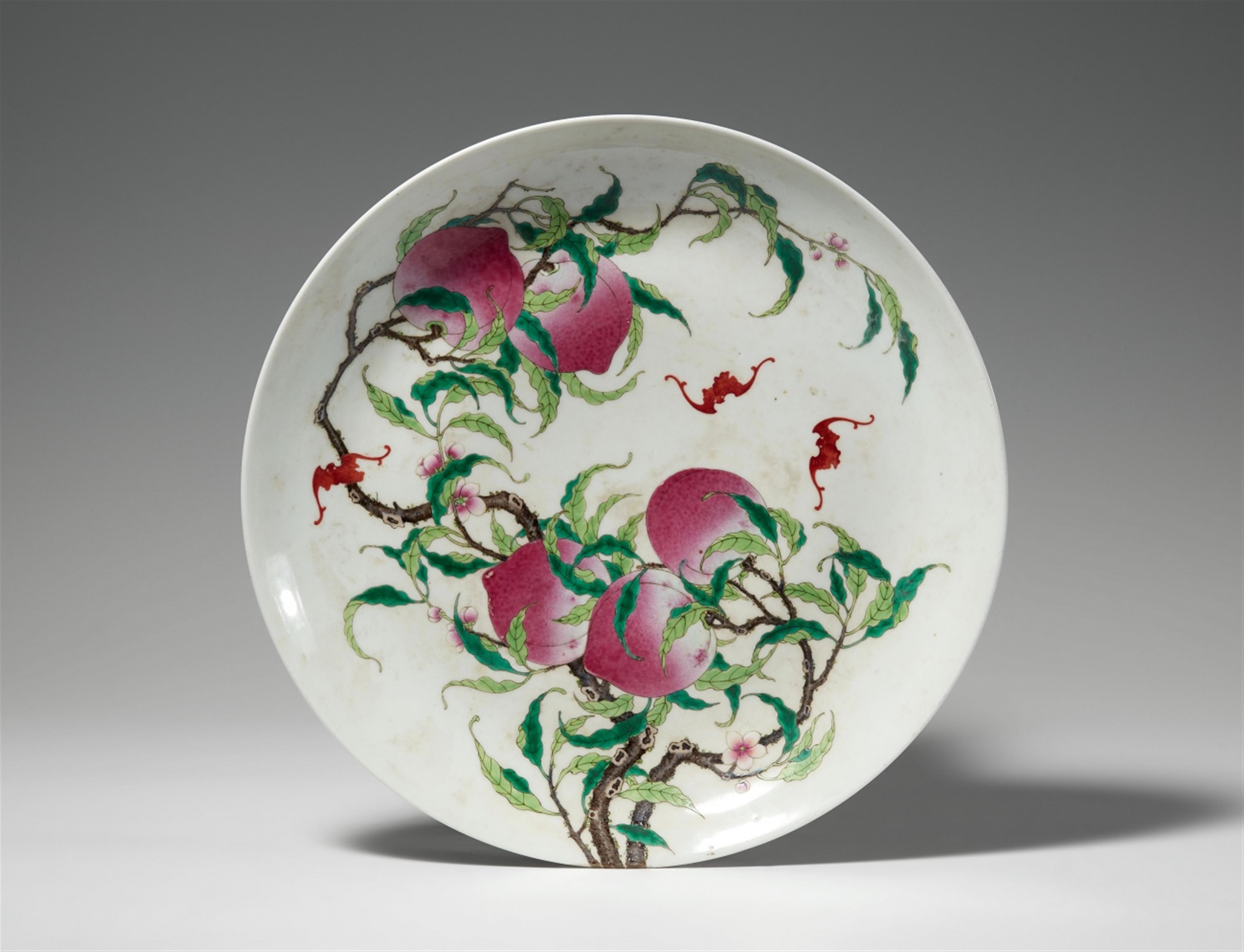 A famille rose nine peaches dish. 20th century - image-1