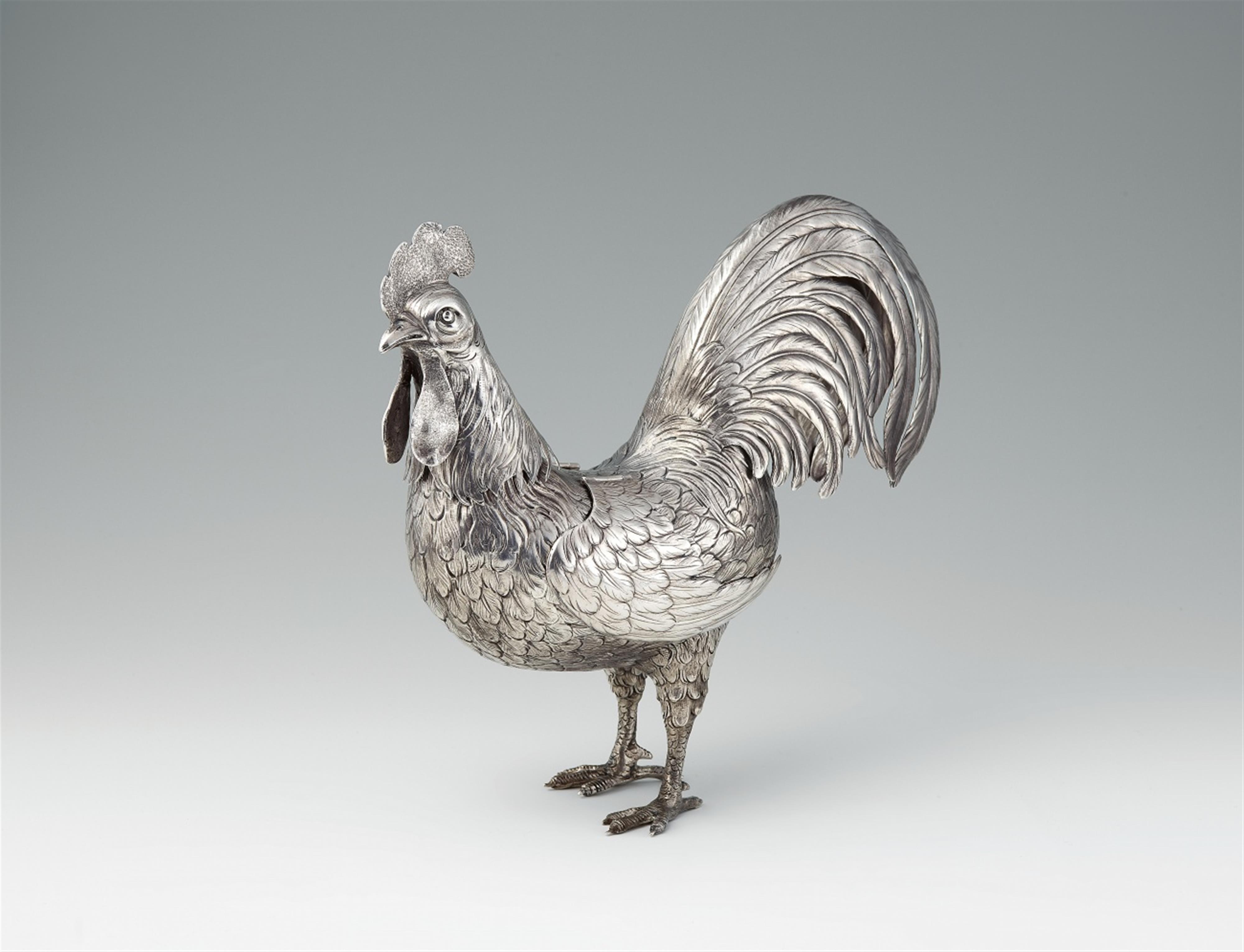 A silver drinking vessel formed as a cockerel - image-1