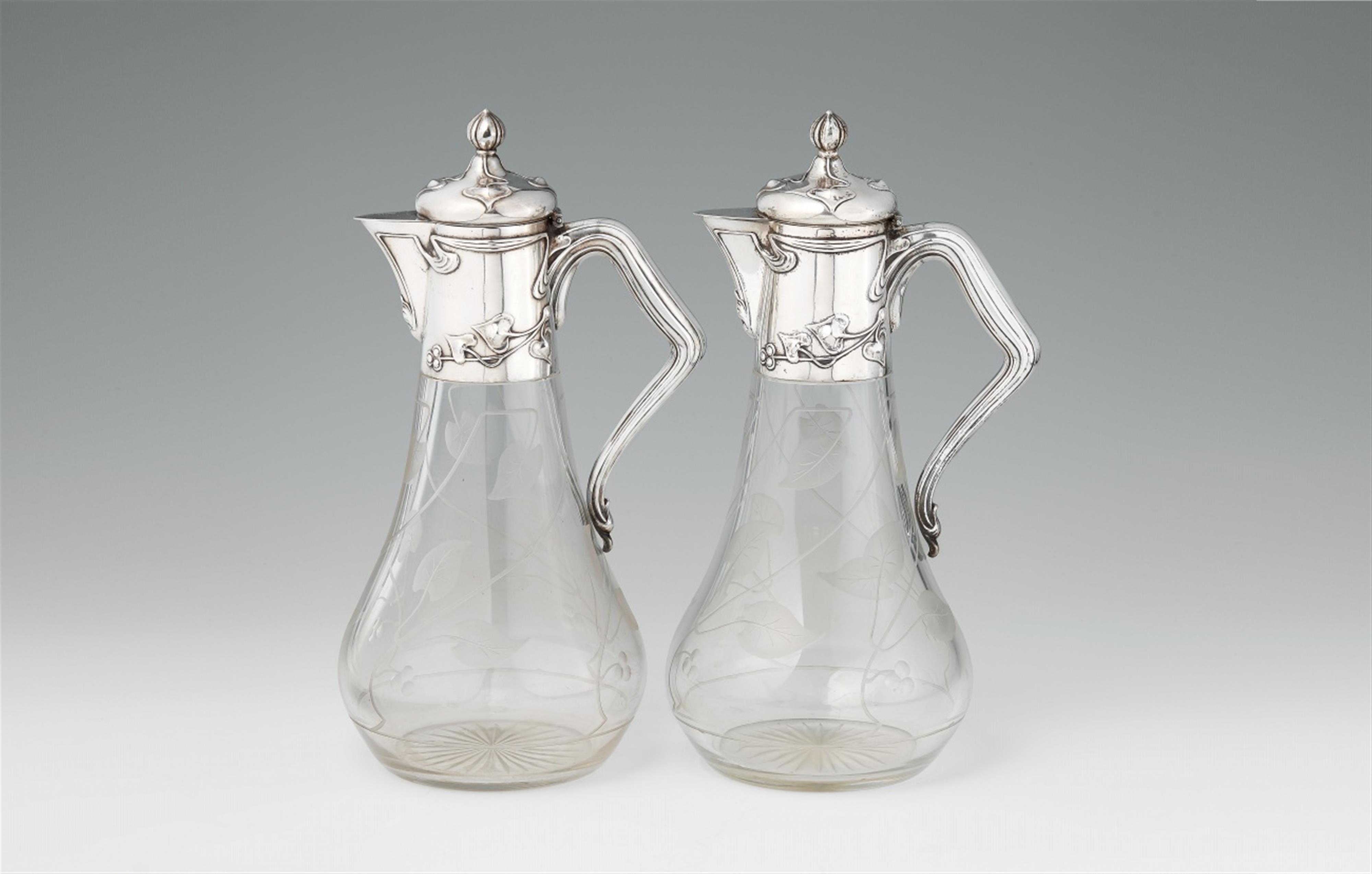 A pair of silver-mounted Jugendstil glass caraffes - image-1
